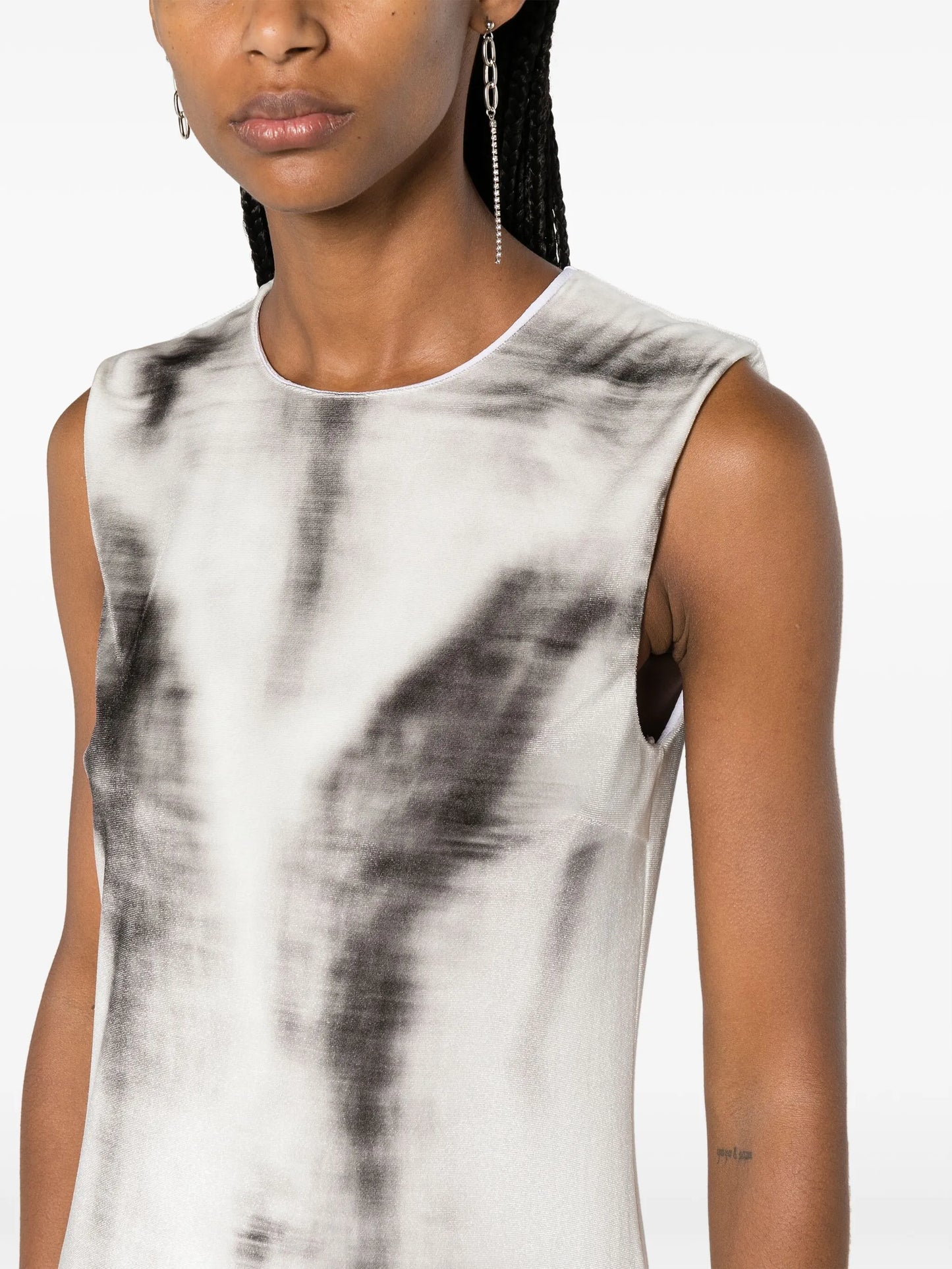 Trompe L'oeil-print velvet midi dress