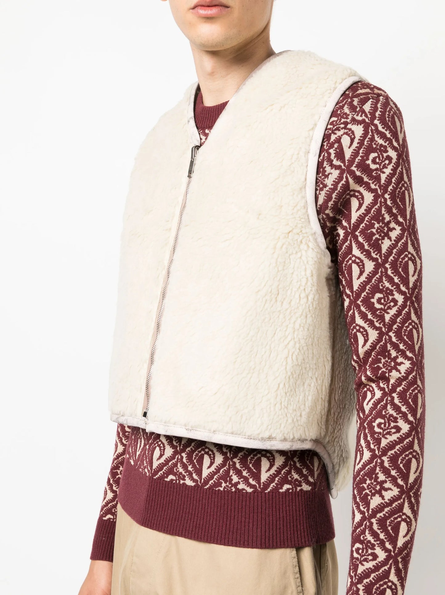 distressed-effect reversible gilet