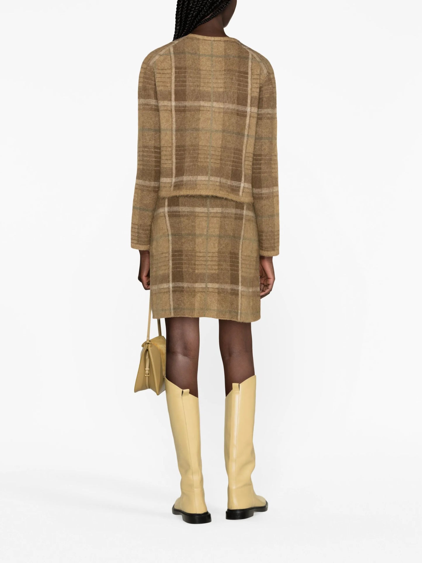 checked intarsia-knit skirt