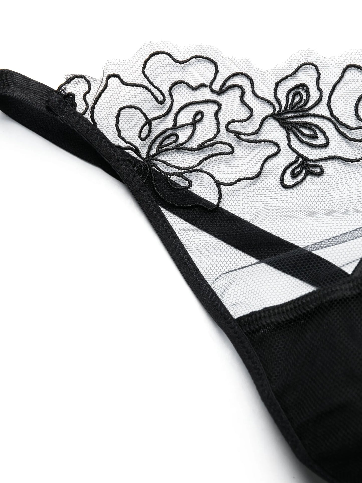 Juni floral-embroidered tulle thong