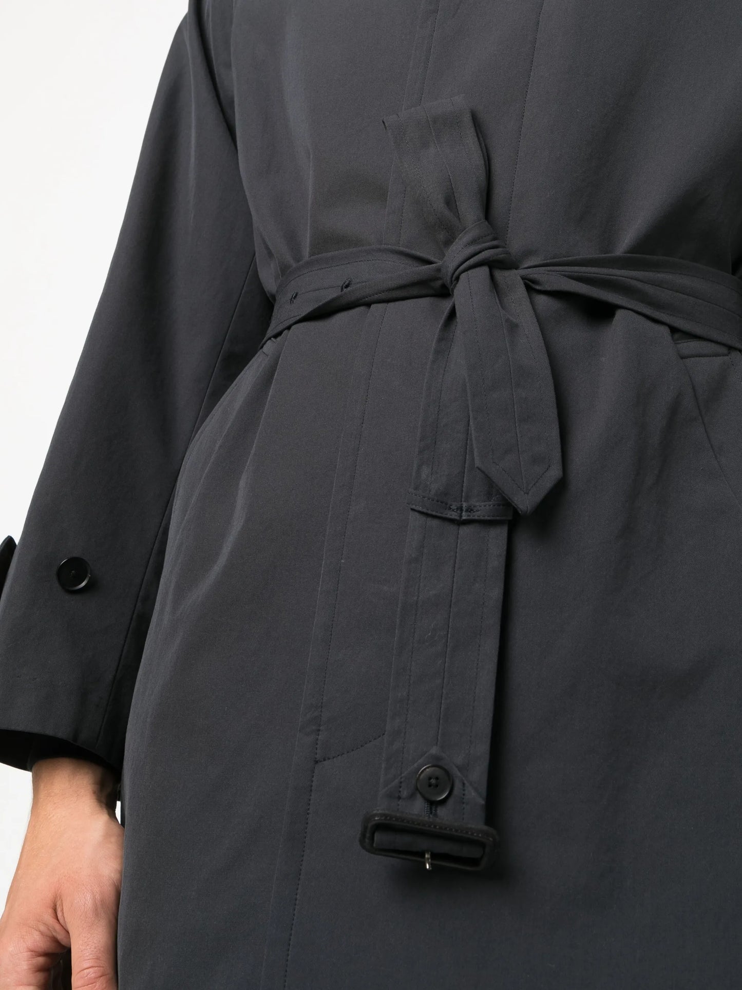 belted button-up cotton coat