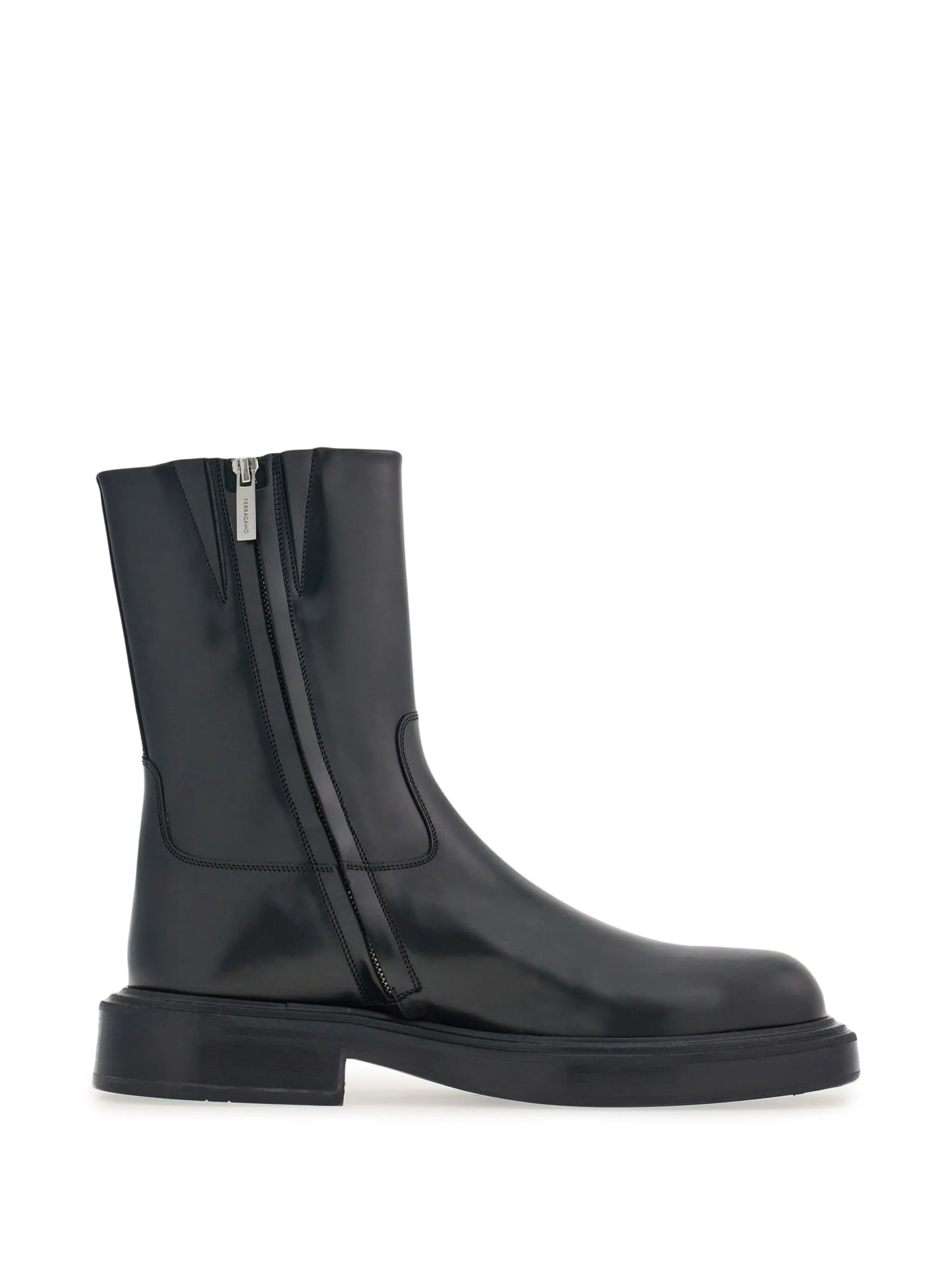 panelled patent-leather ankle boots