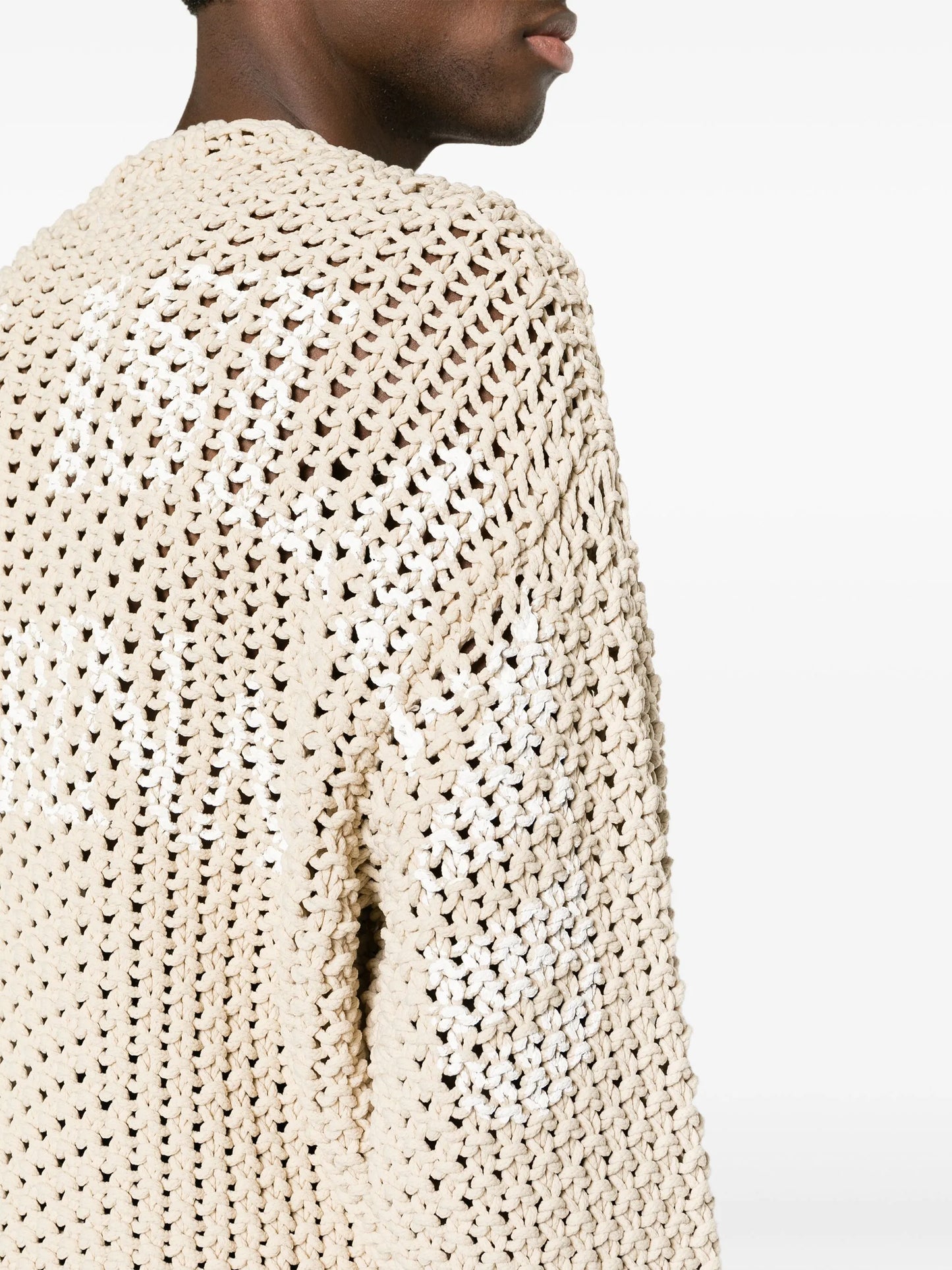 logo-print long-sleeve macramé jumper