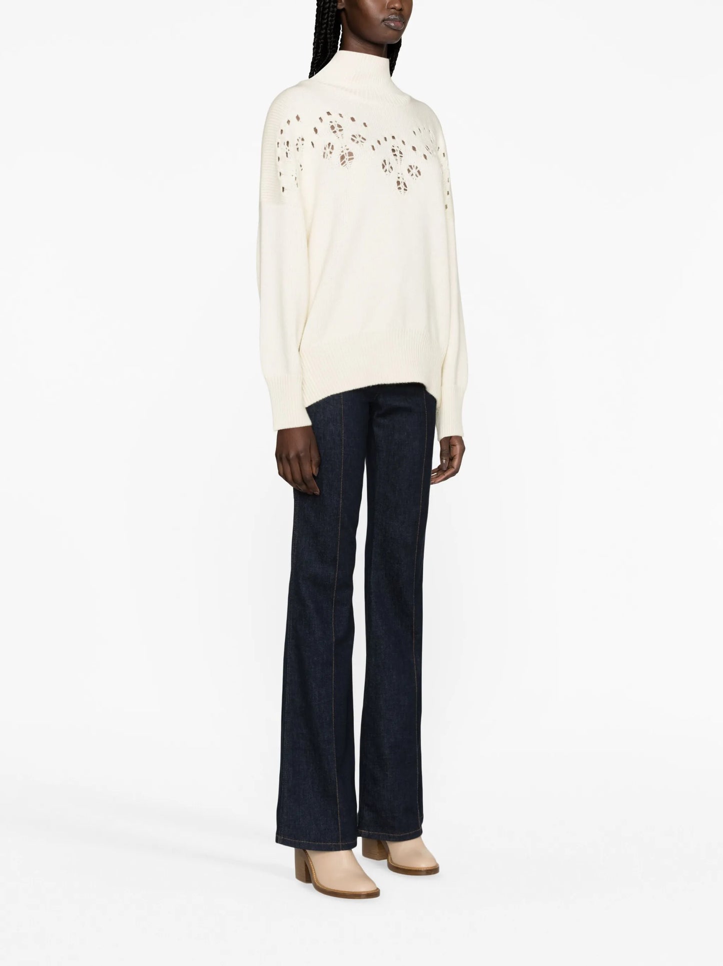 pointelle-knit wool jumper