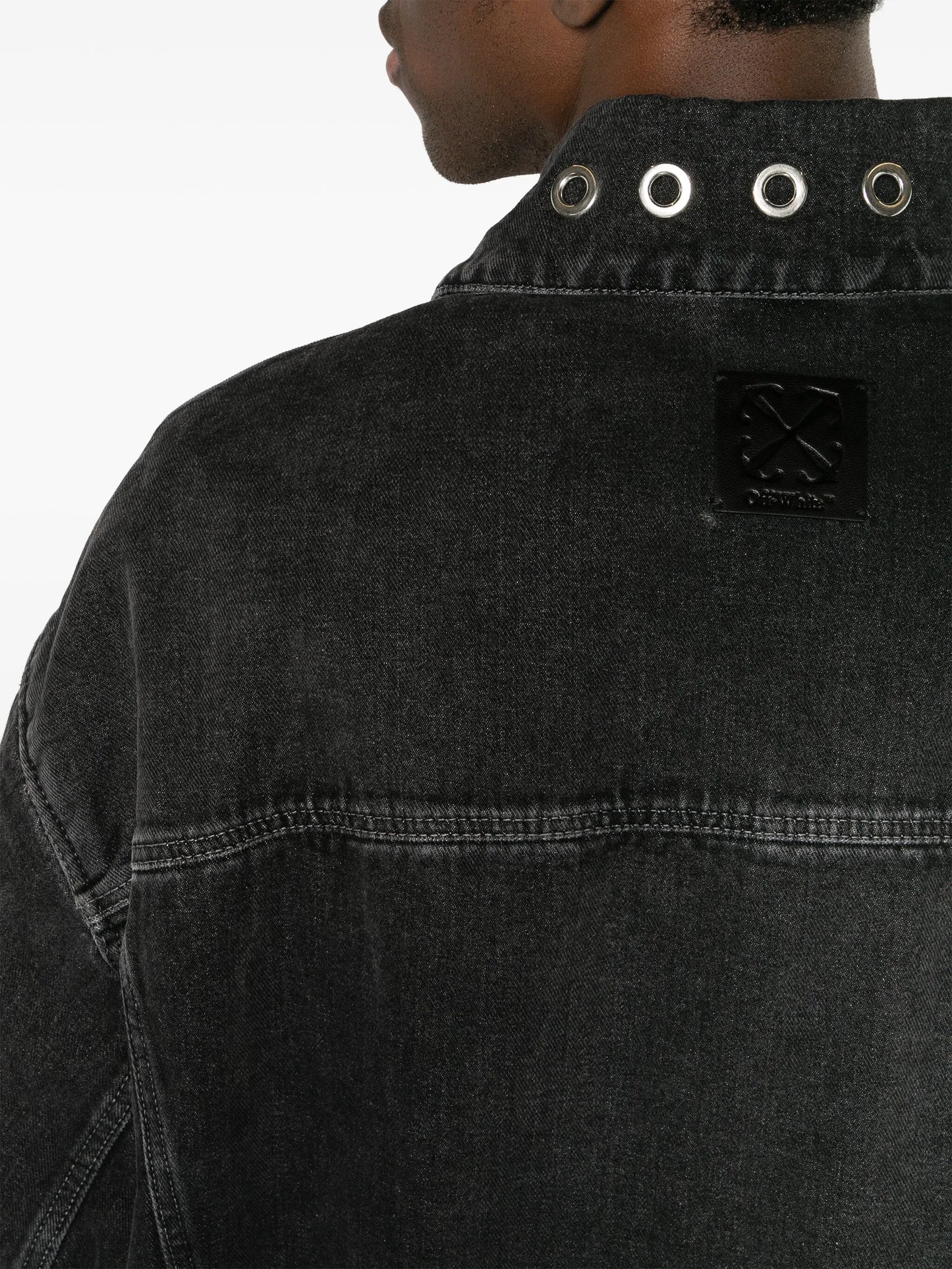eyelet-detail drop-shoulder denim jacket