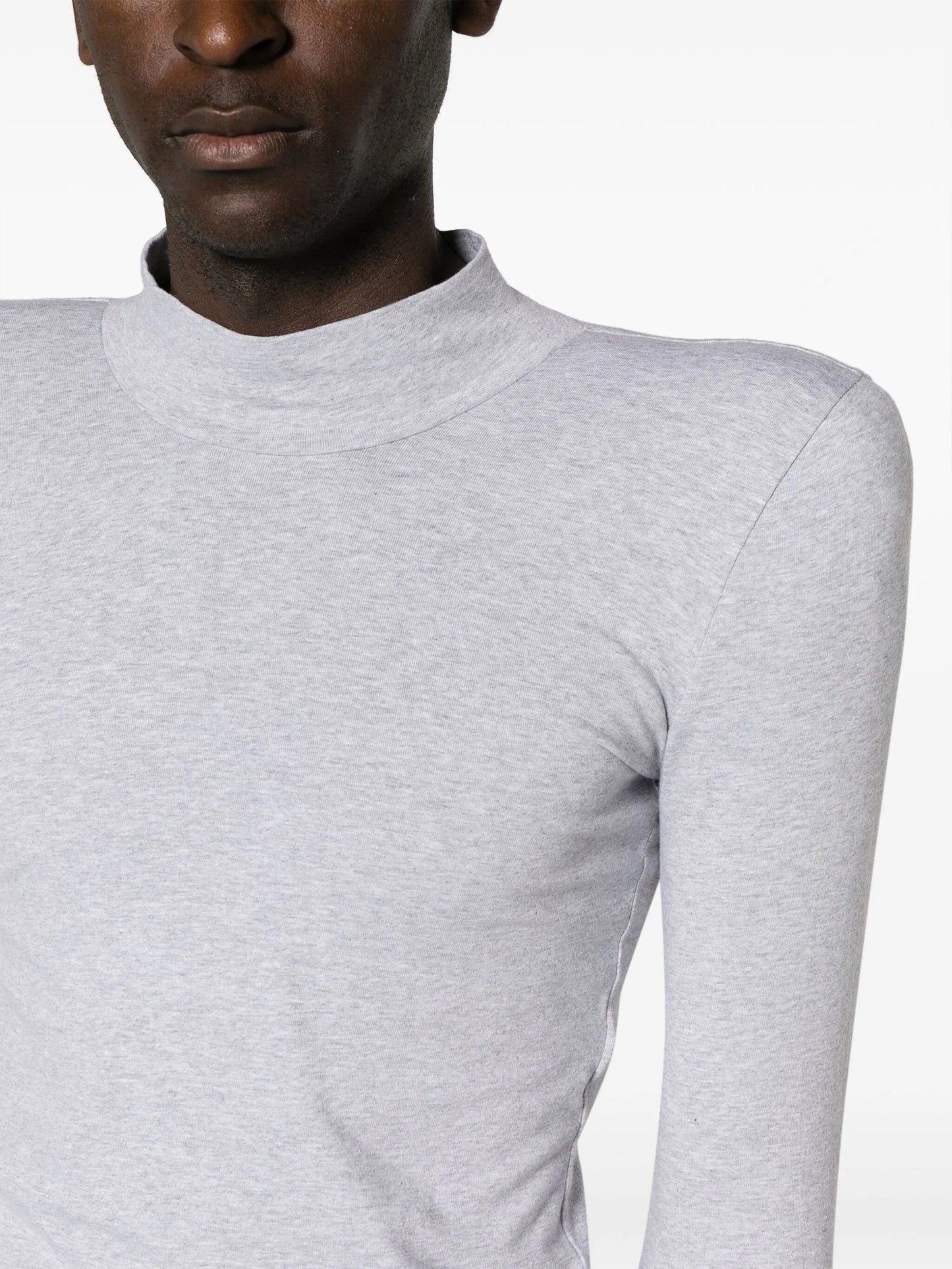 shoulder-padding high-neck T-shirt