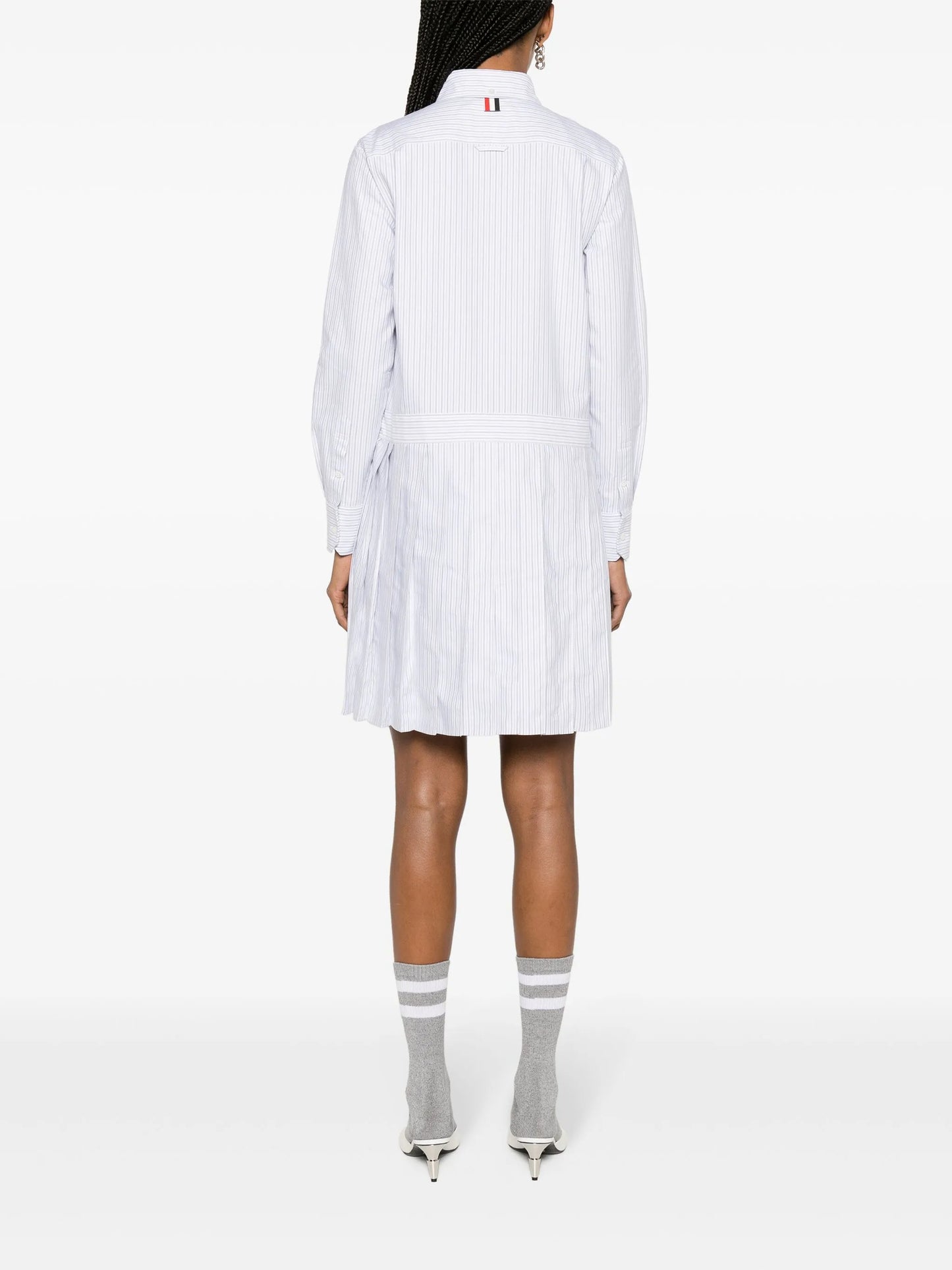 pleated striped shirt dress