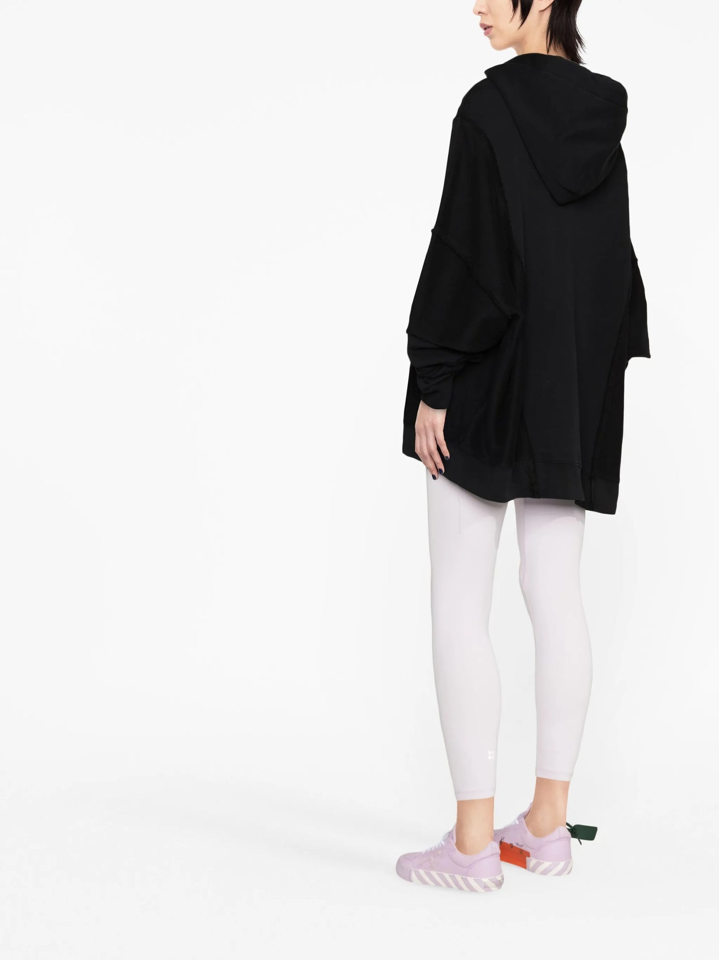 towelling-finish panelled cotton hoodie