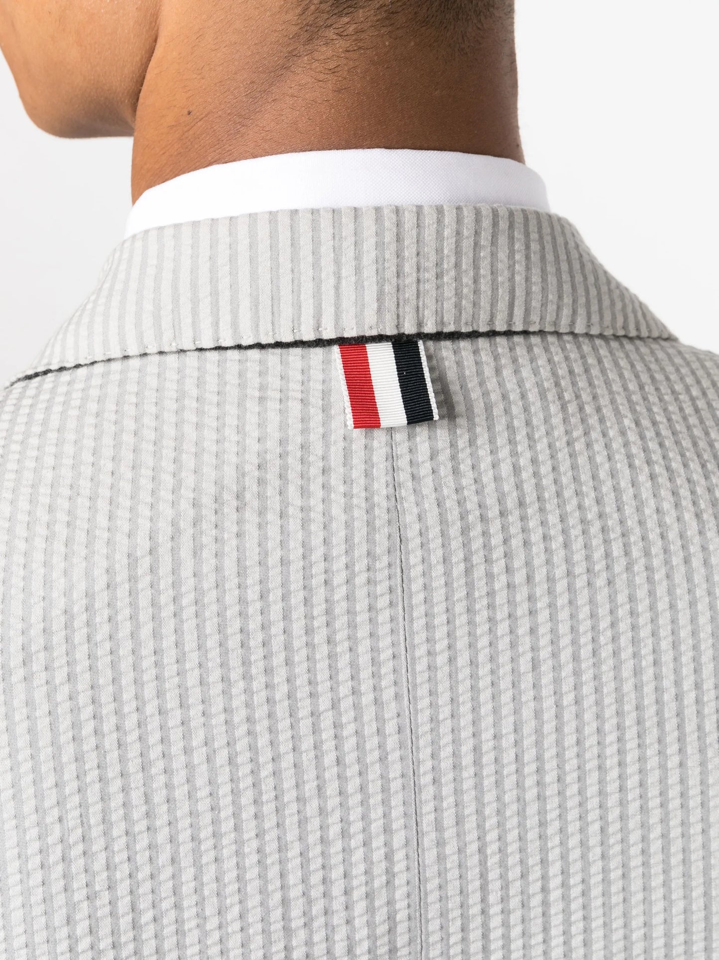 stripe-print seersucker cotton blazer