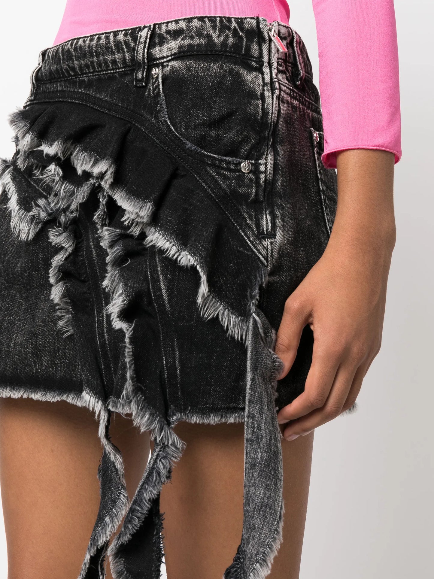 draped-detail denim skirt
