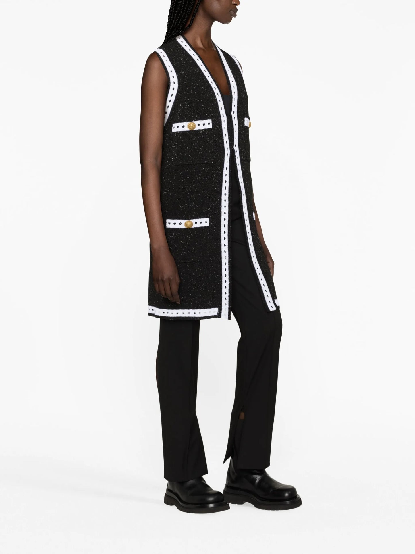 V-neck contrasting-border cardigan