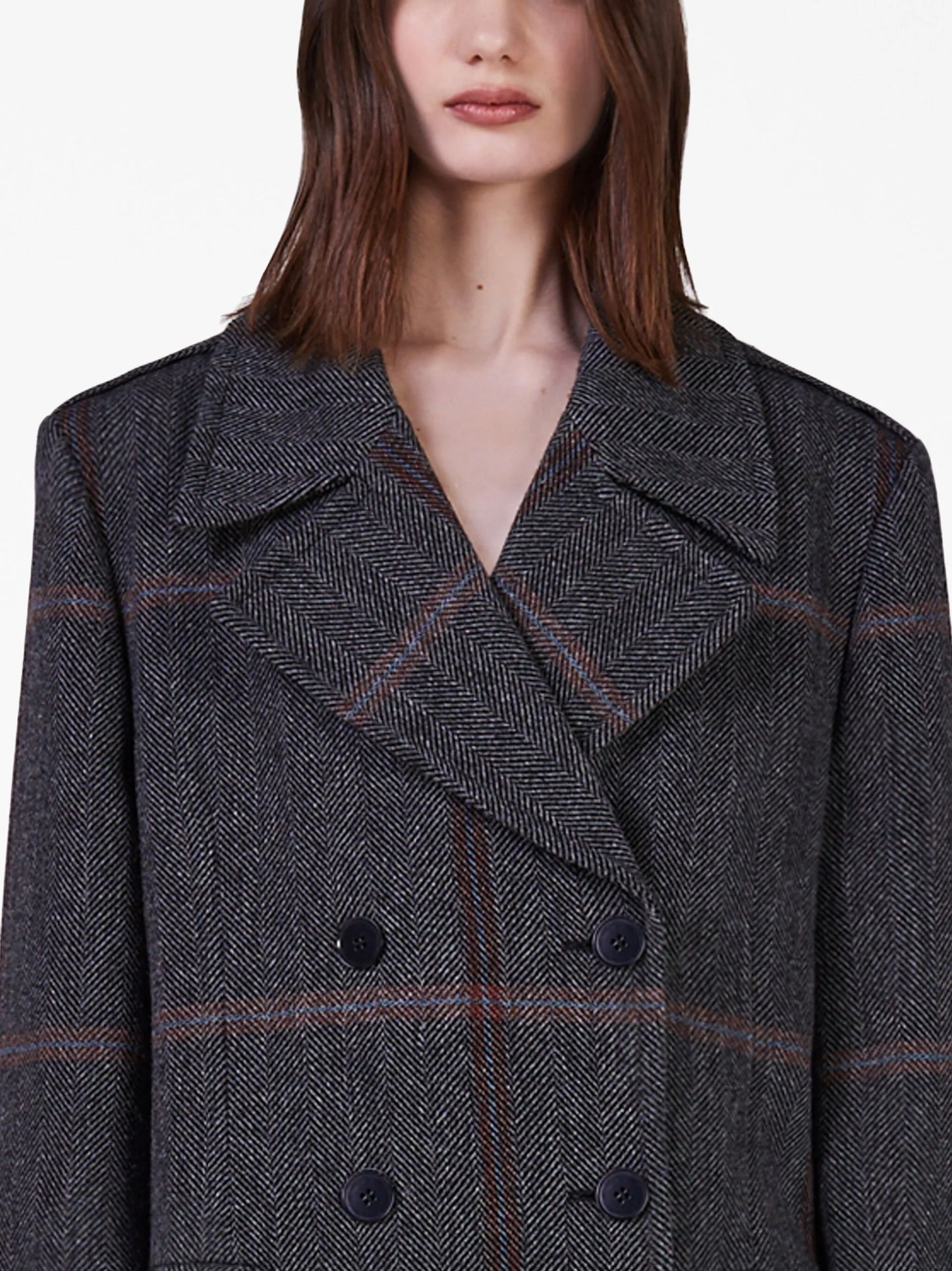plaid-check wool maxi coat