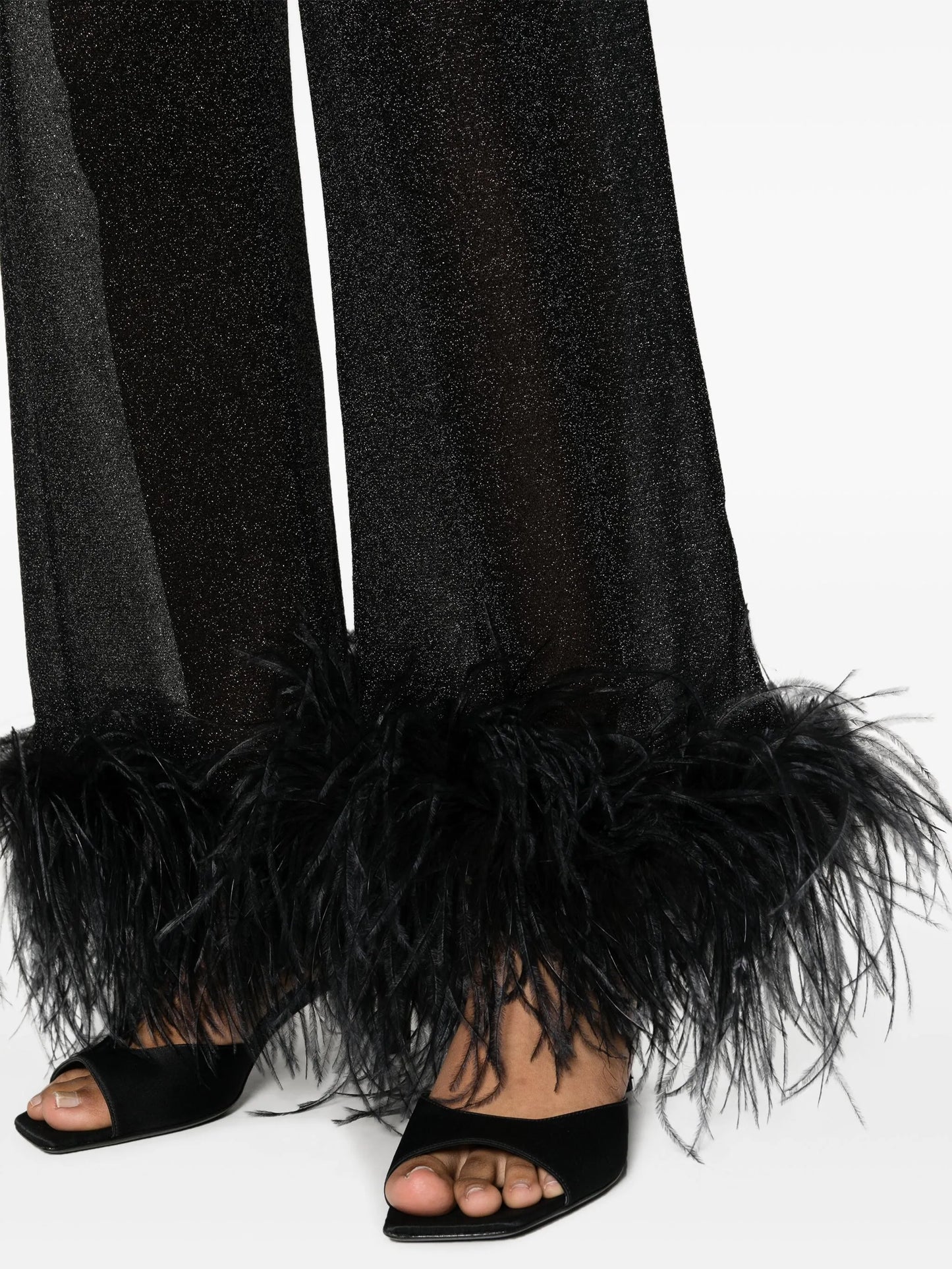 Plumage feather-trim lurex trousers