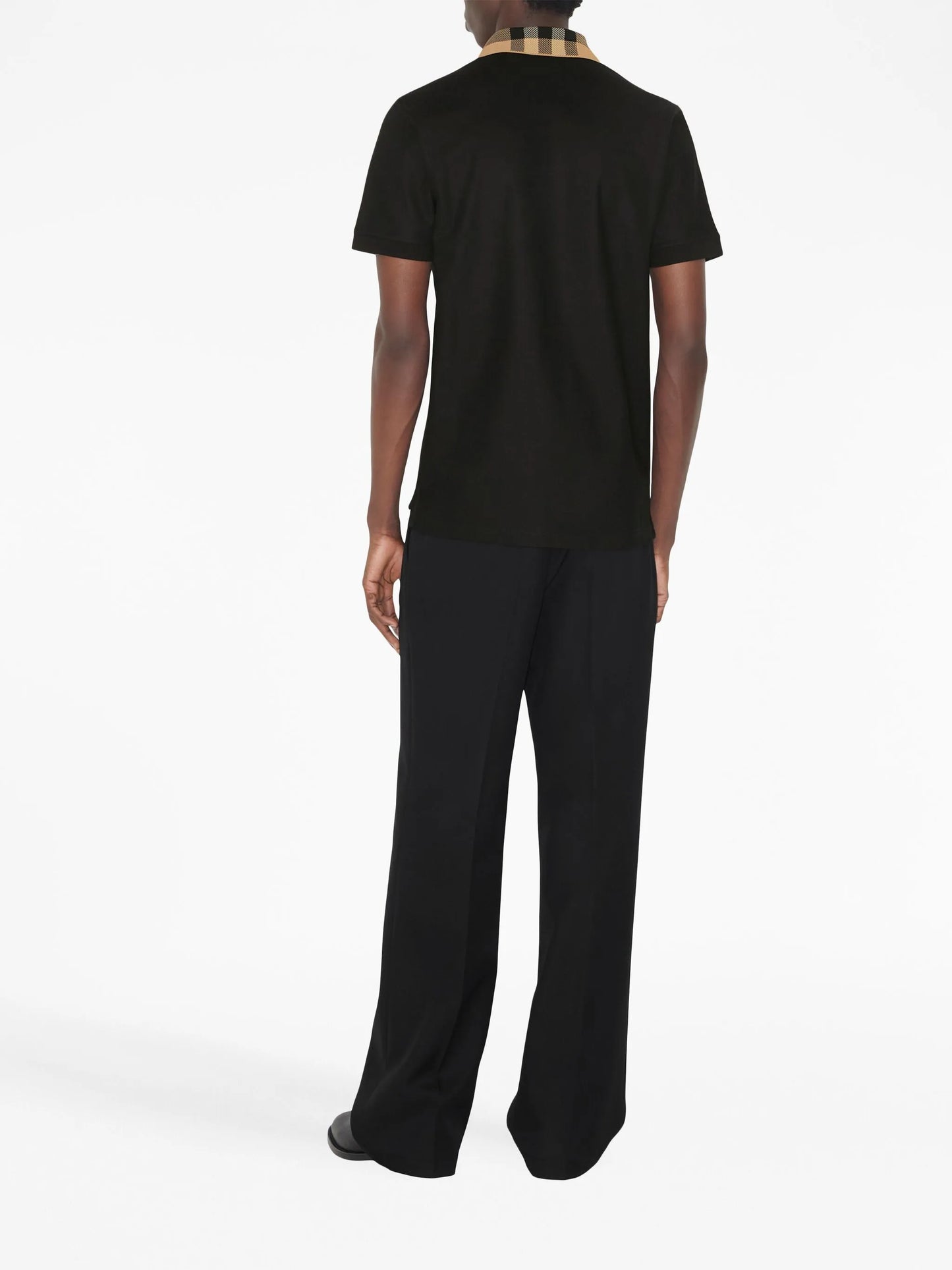 checked-collar cotton polo shirt