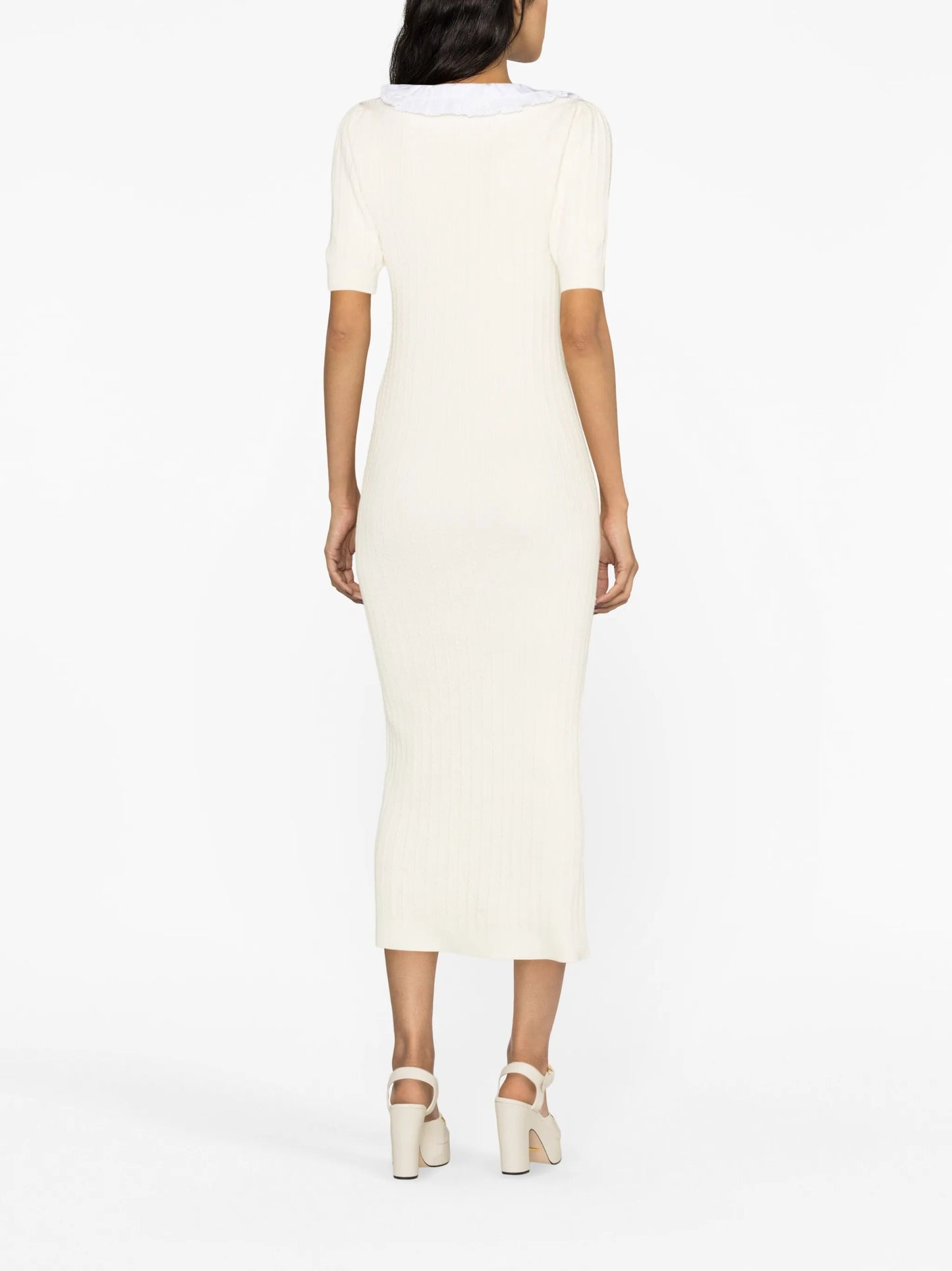 ruffle-collar bow-detail midi dress