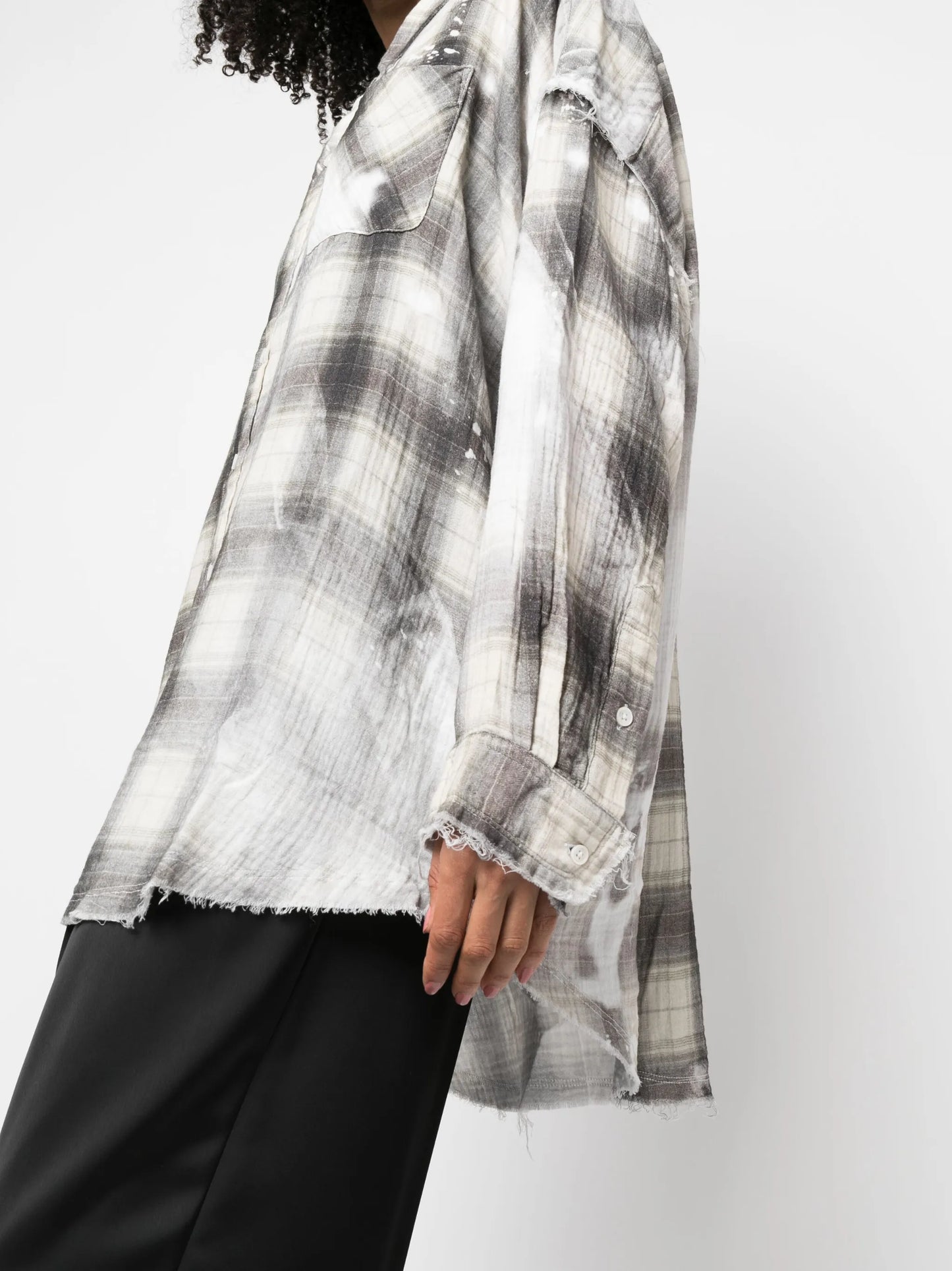 plaid-check pattern bleached shirt