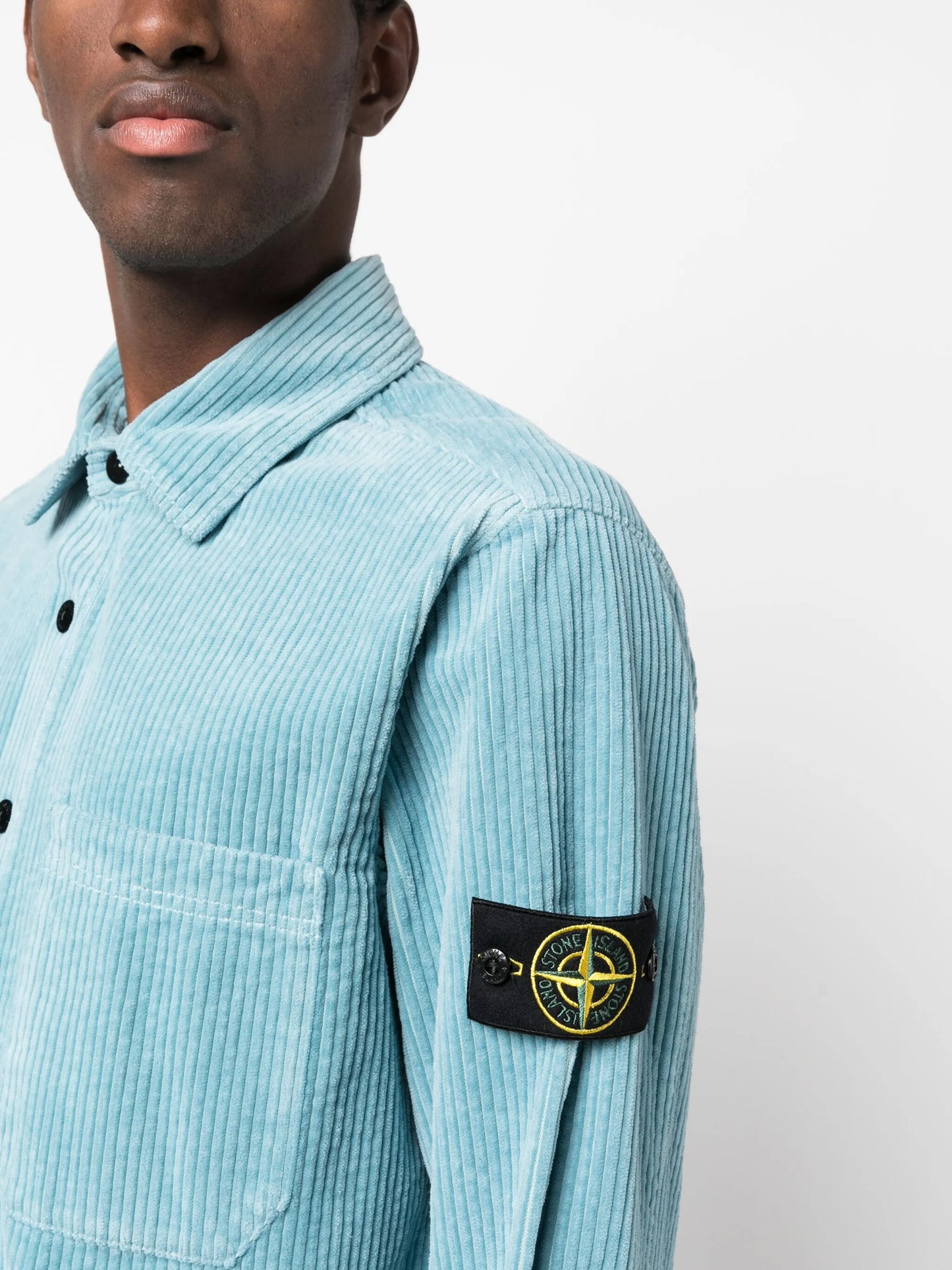 Compass-badge corduroy shirt jacket
