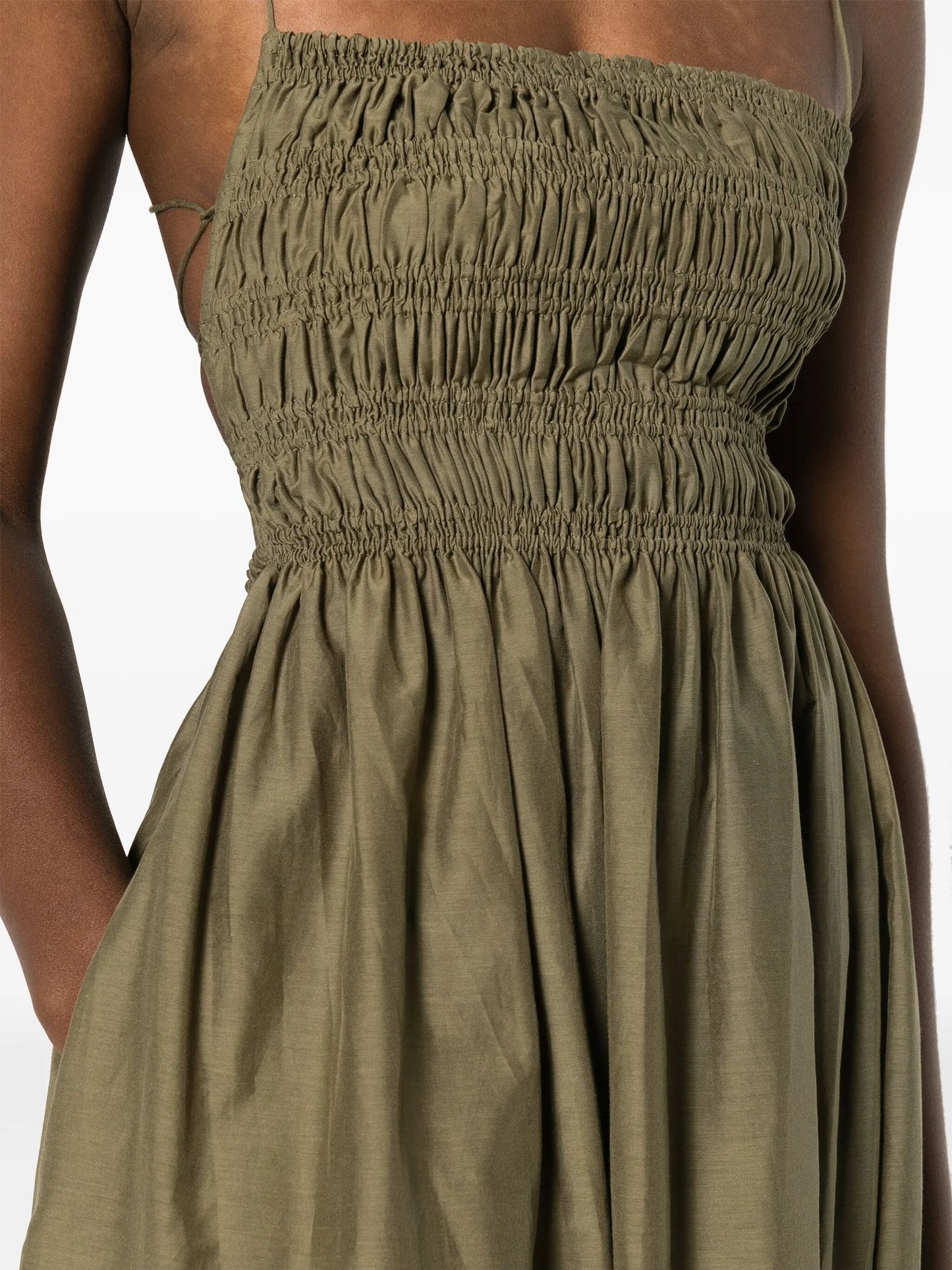shirred empire midi dress
