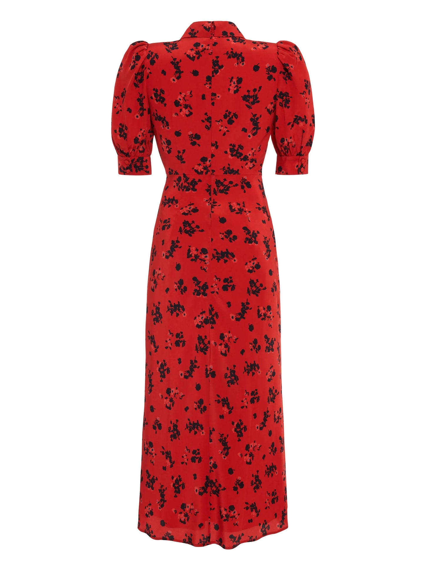 rose-print flared silk dress