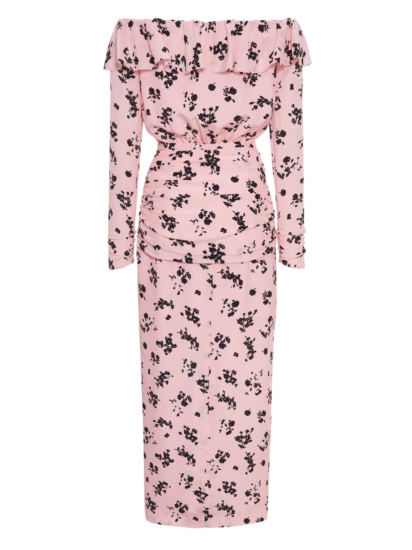 floral-print ruffle off-shoulder dress