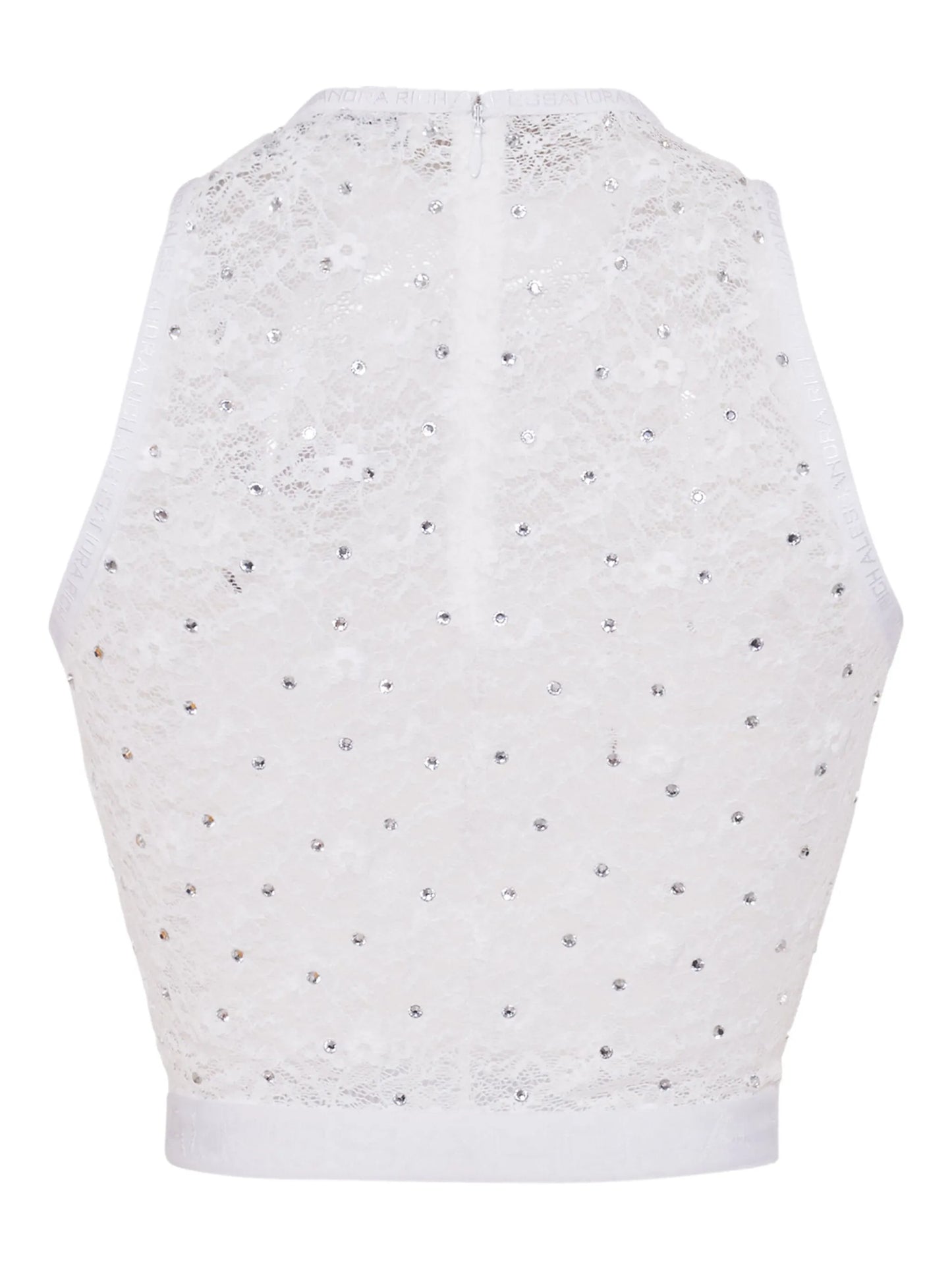 logo-appliqué lace crop top
