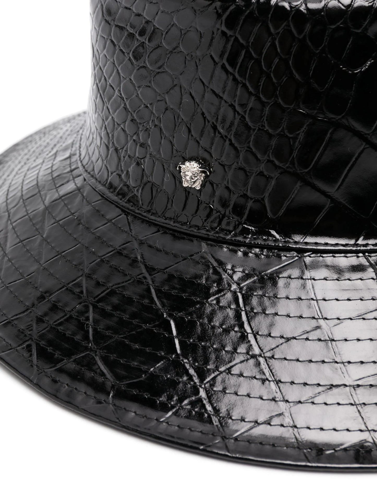 crocodile-embossed leather bucket hat