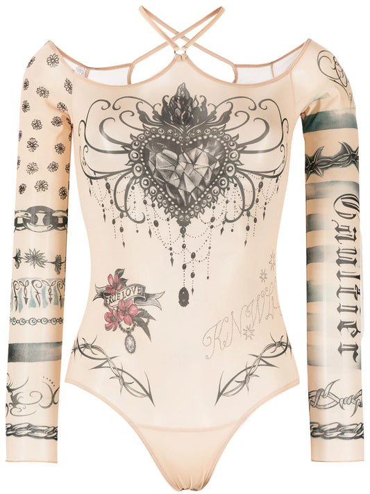 x KNWLS tattoo-print long-sleeve bodysuit