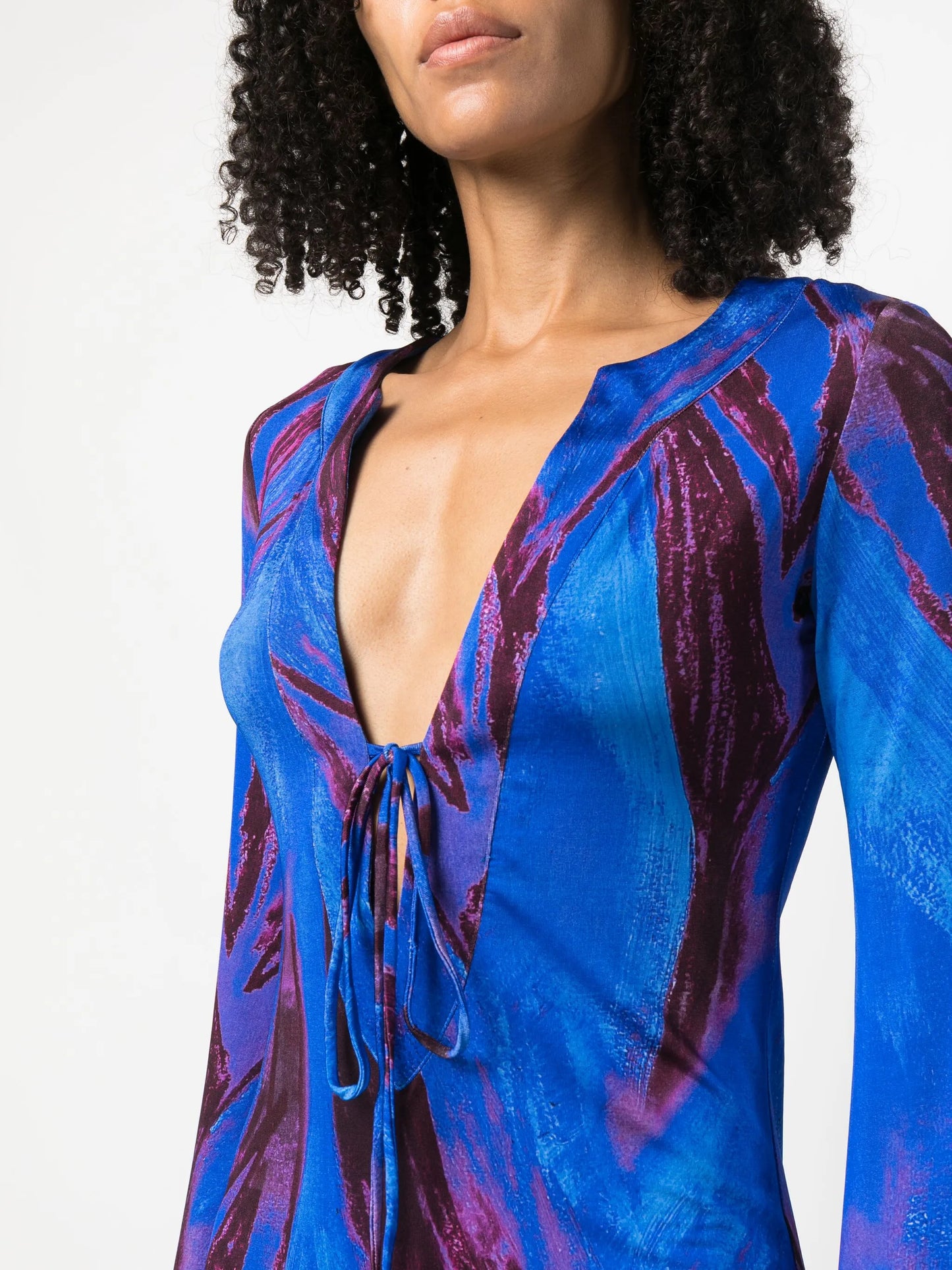 abstract-print long-sleeved kaftan dress