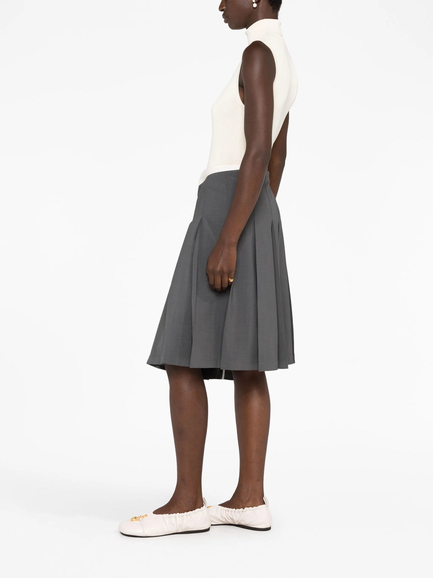 contrast-trim pleated midi skirt