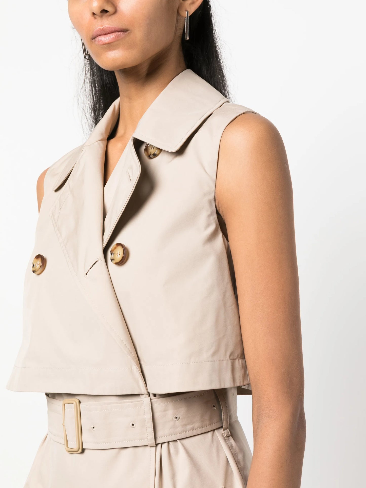 layered sleeveless trench coat dress