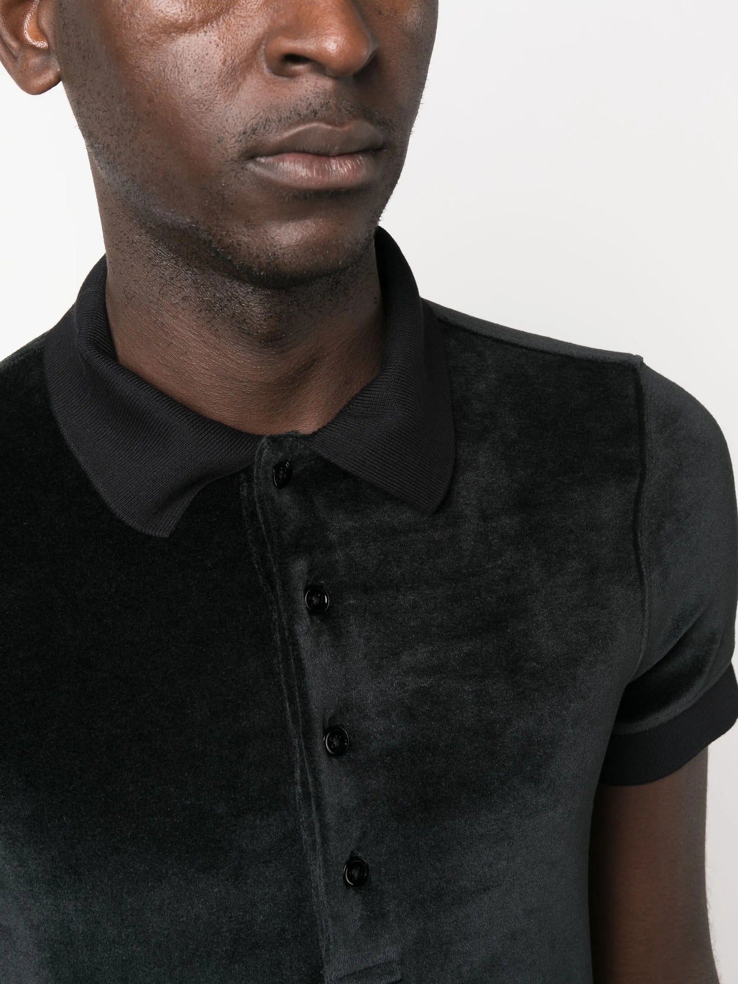 short-sleeve velvet polo shirt