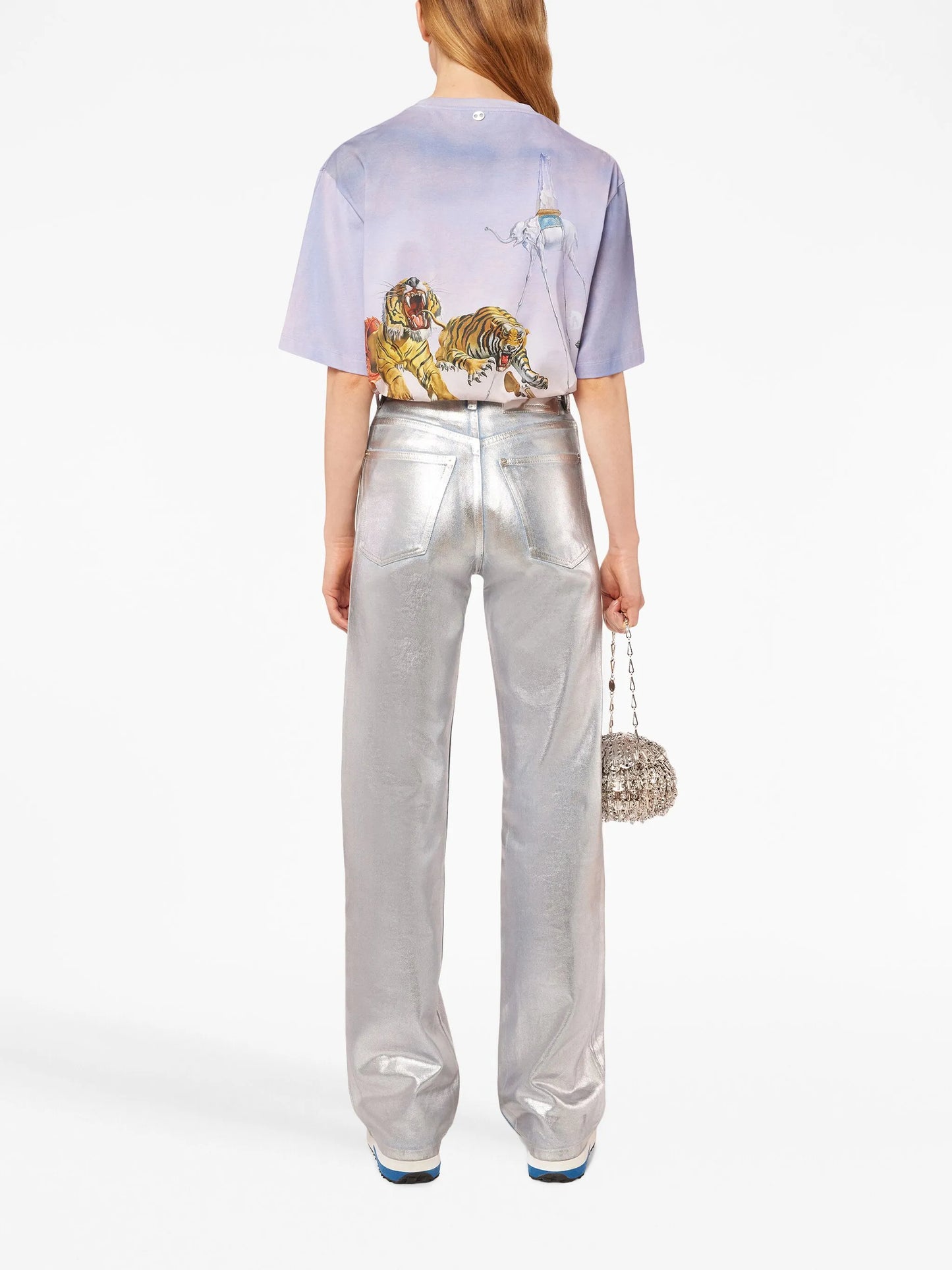 metallic-finish straight-leg jeans