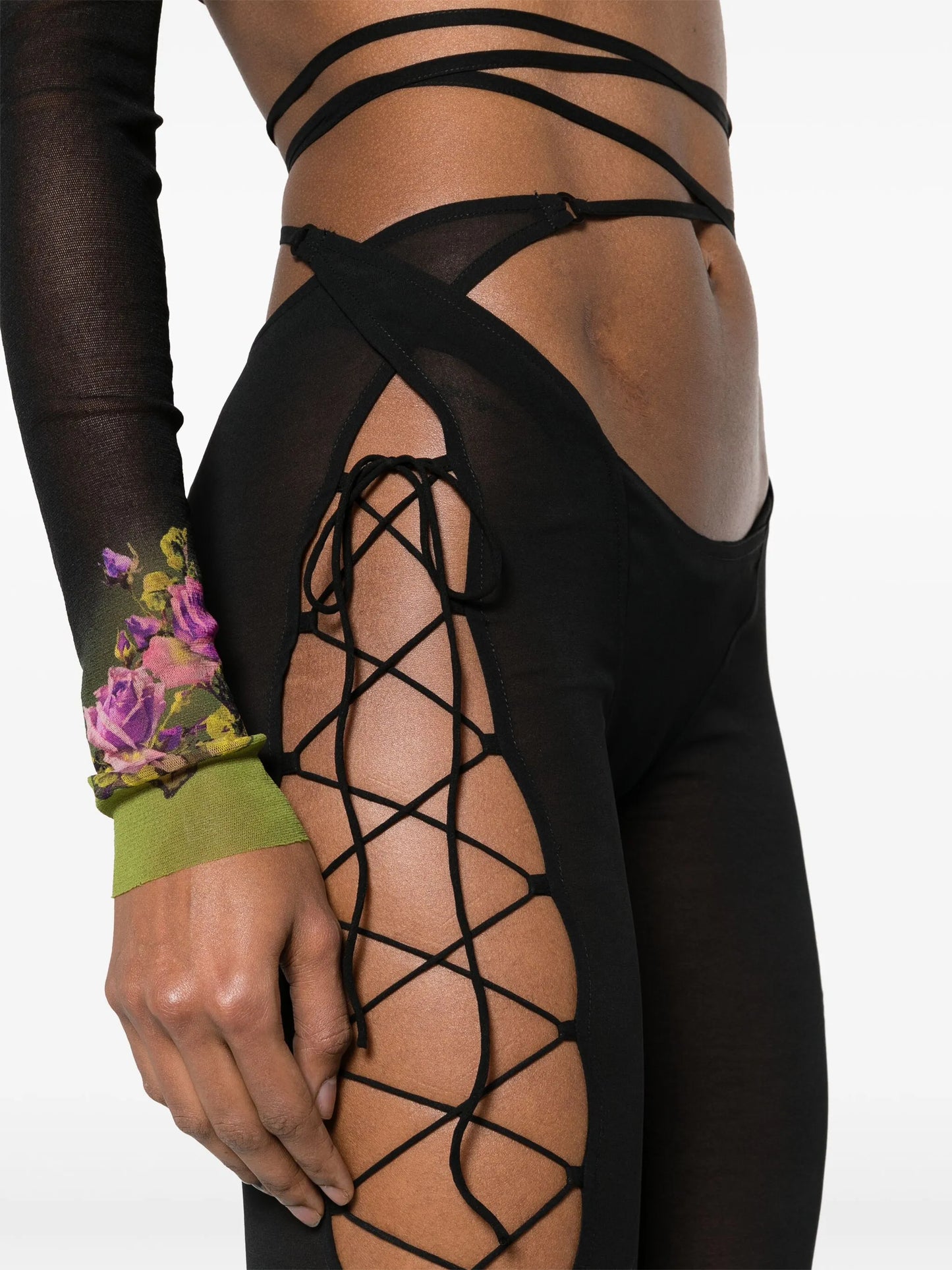 Glimmer lace-up sheer shorts