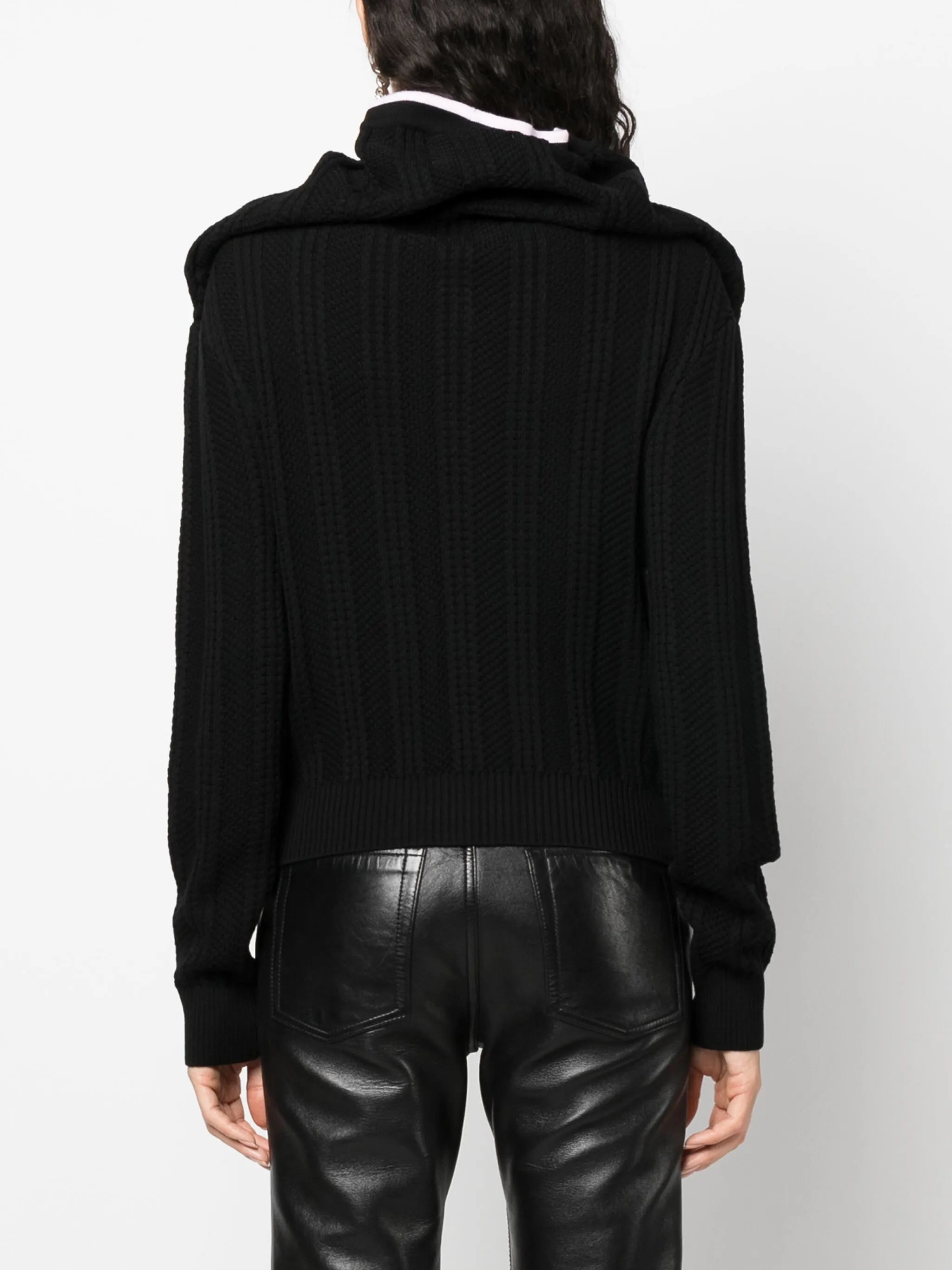 Evergreen ruffled-neckline wool cardigan