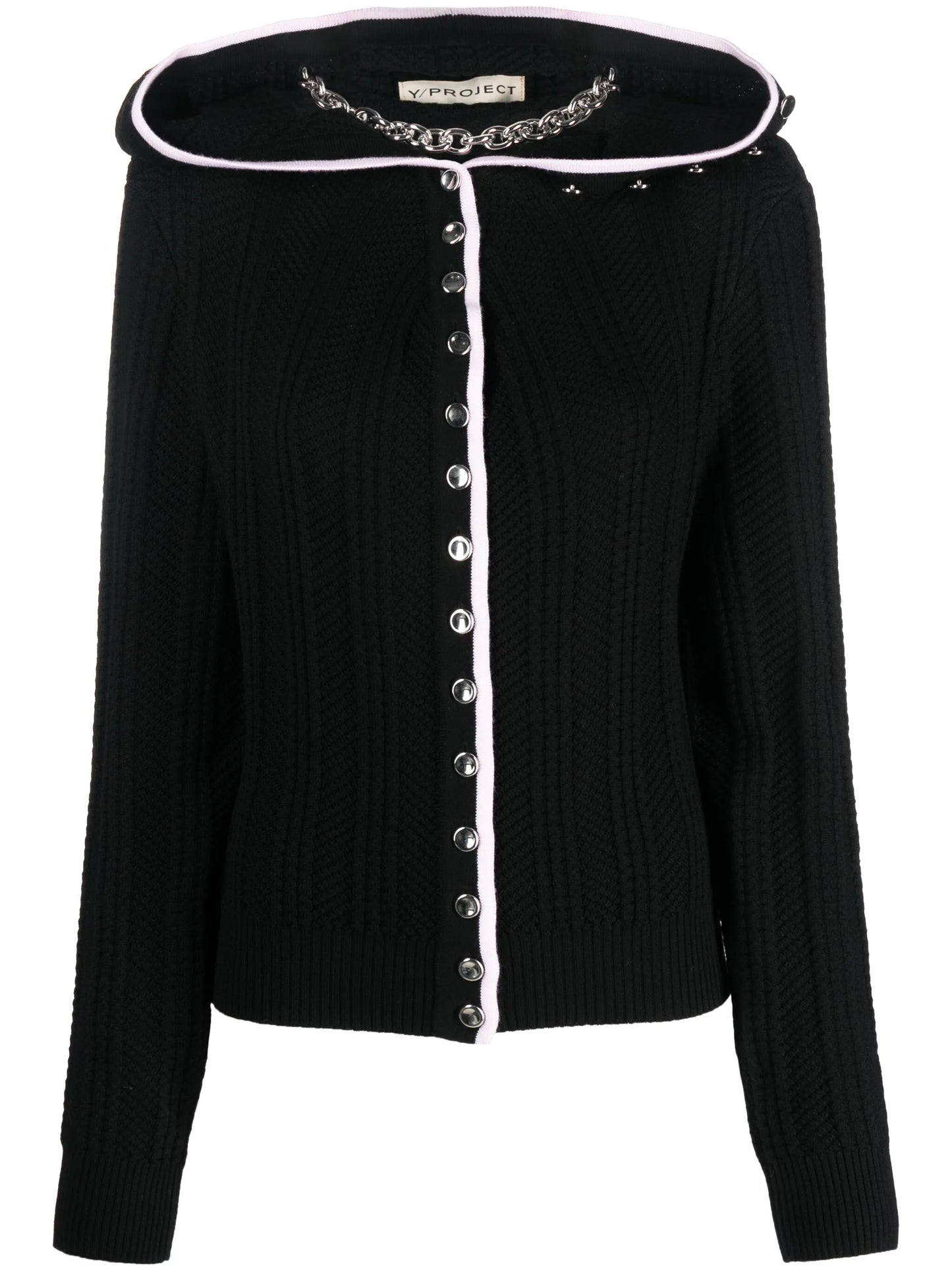 Evergreen ruffled-neckline wool cardigan