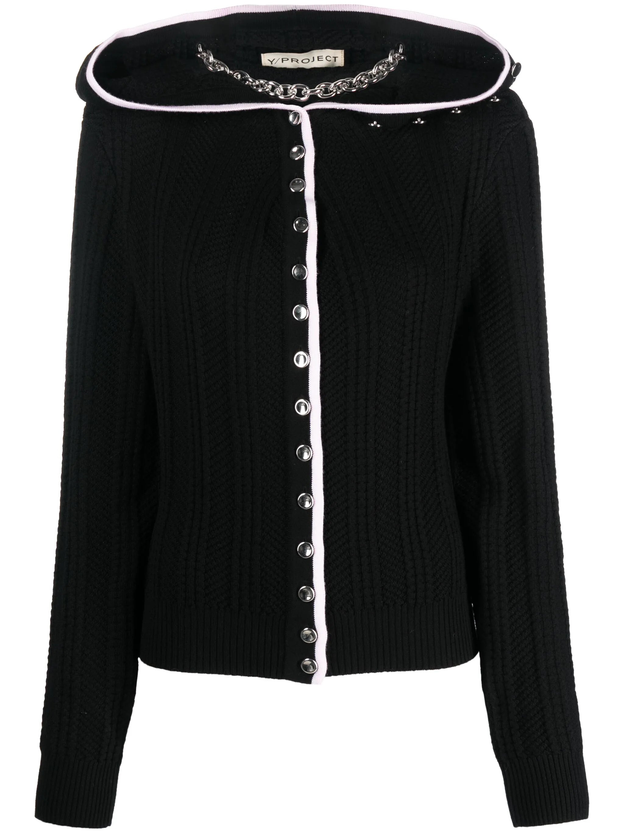 Evergreen ruffled-neckline wool cardigan