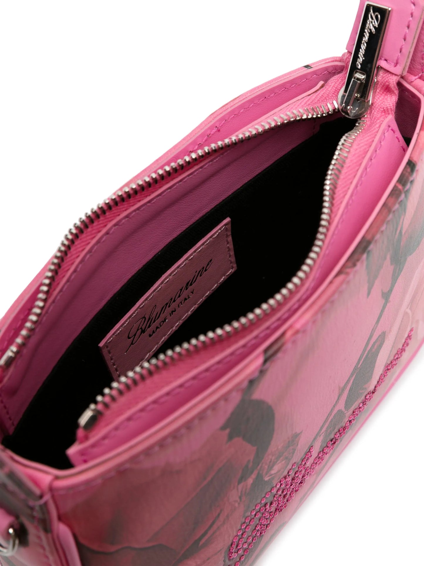 rhinestone-logo floral-print leather tote bag