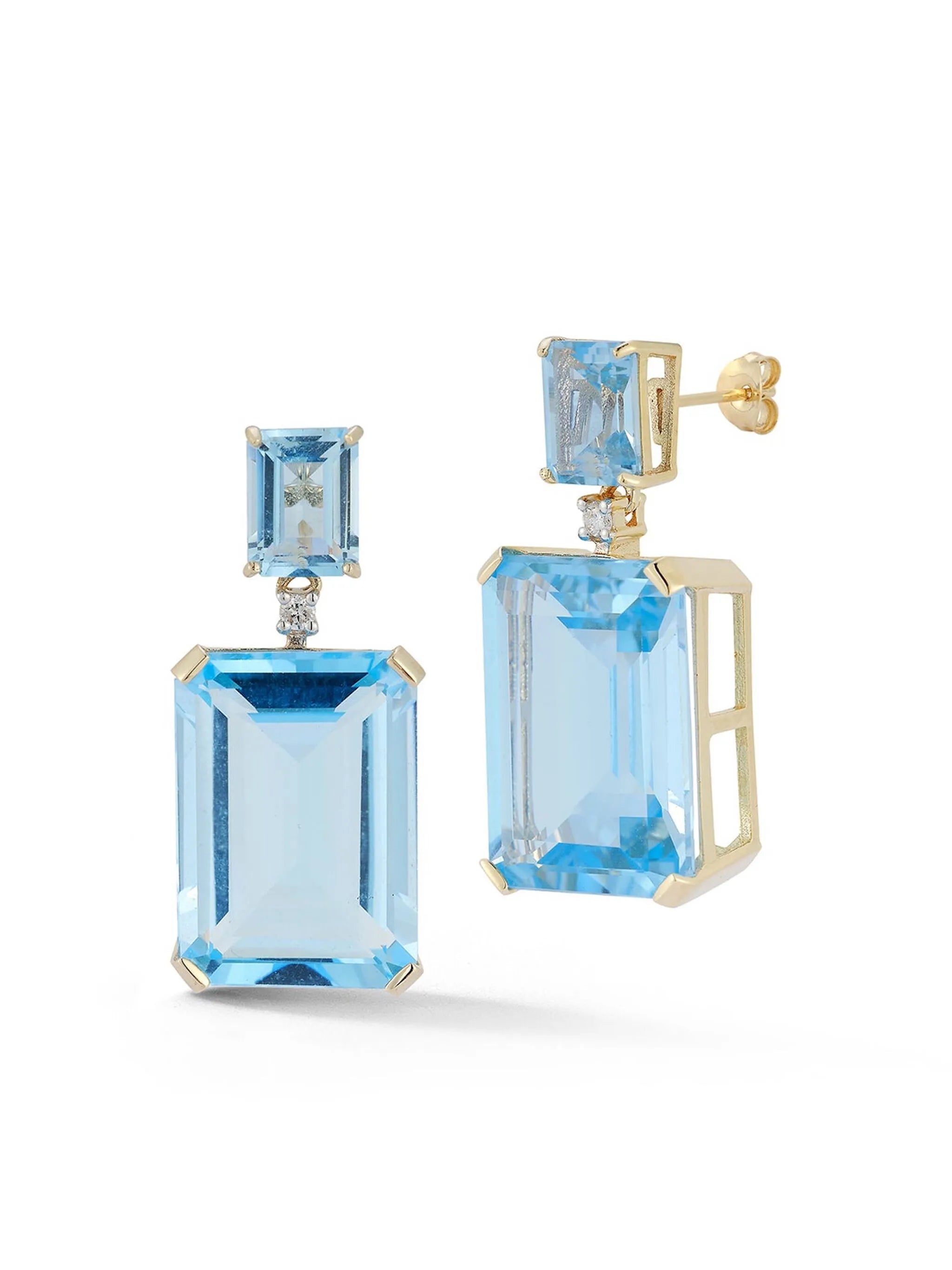 14kt yellow gold blue topaz drop earrings