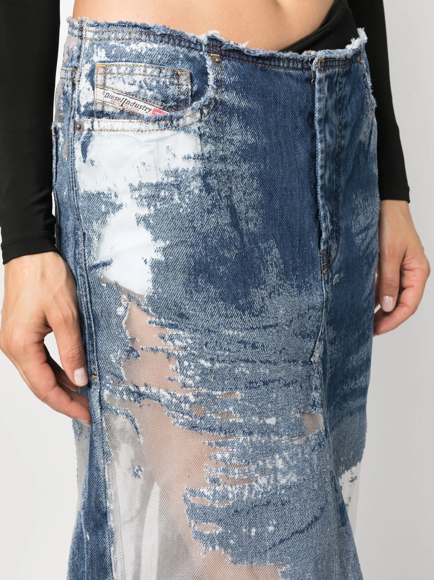 De-Pago-Fsd2 semi-sheer panelled denim skirt