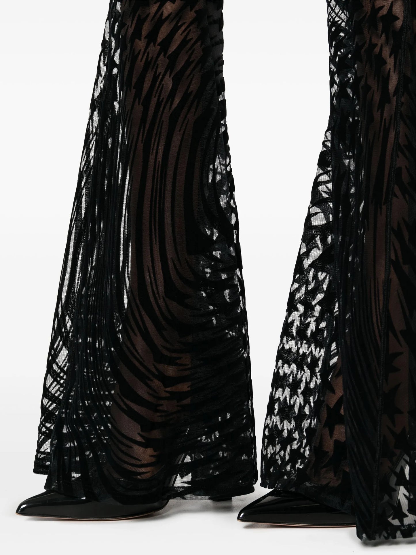 flared flocked tulle trousers
