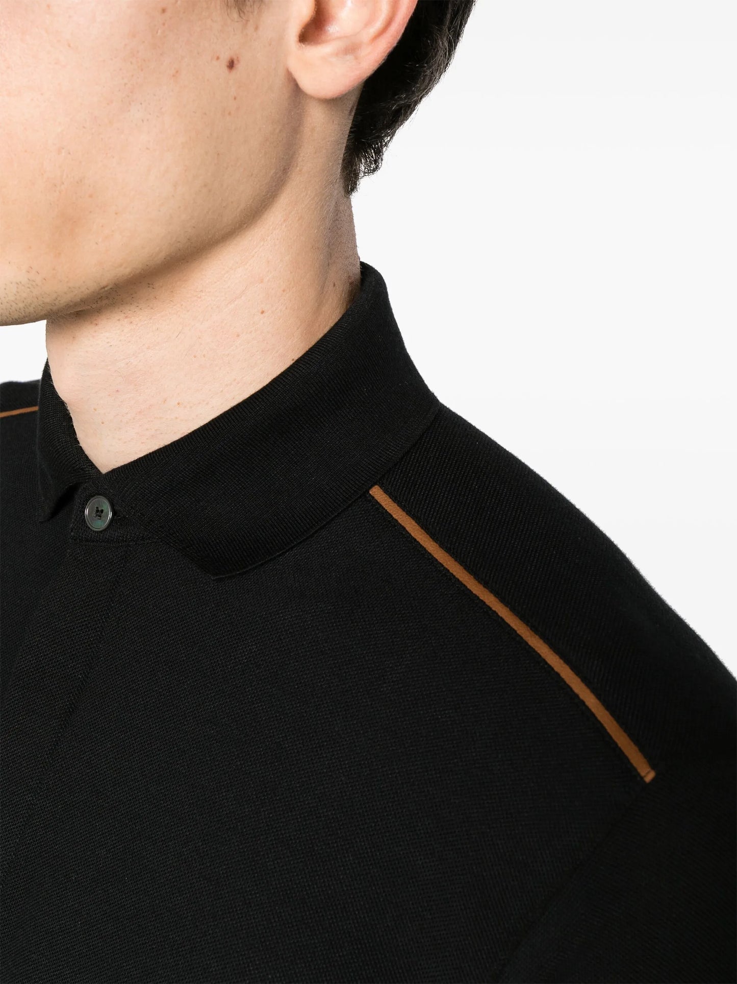 leather-trim cotton polo-shirt