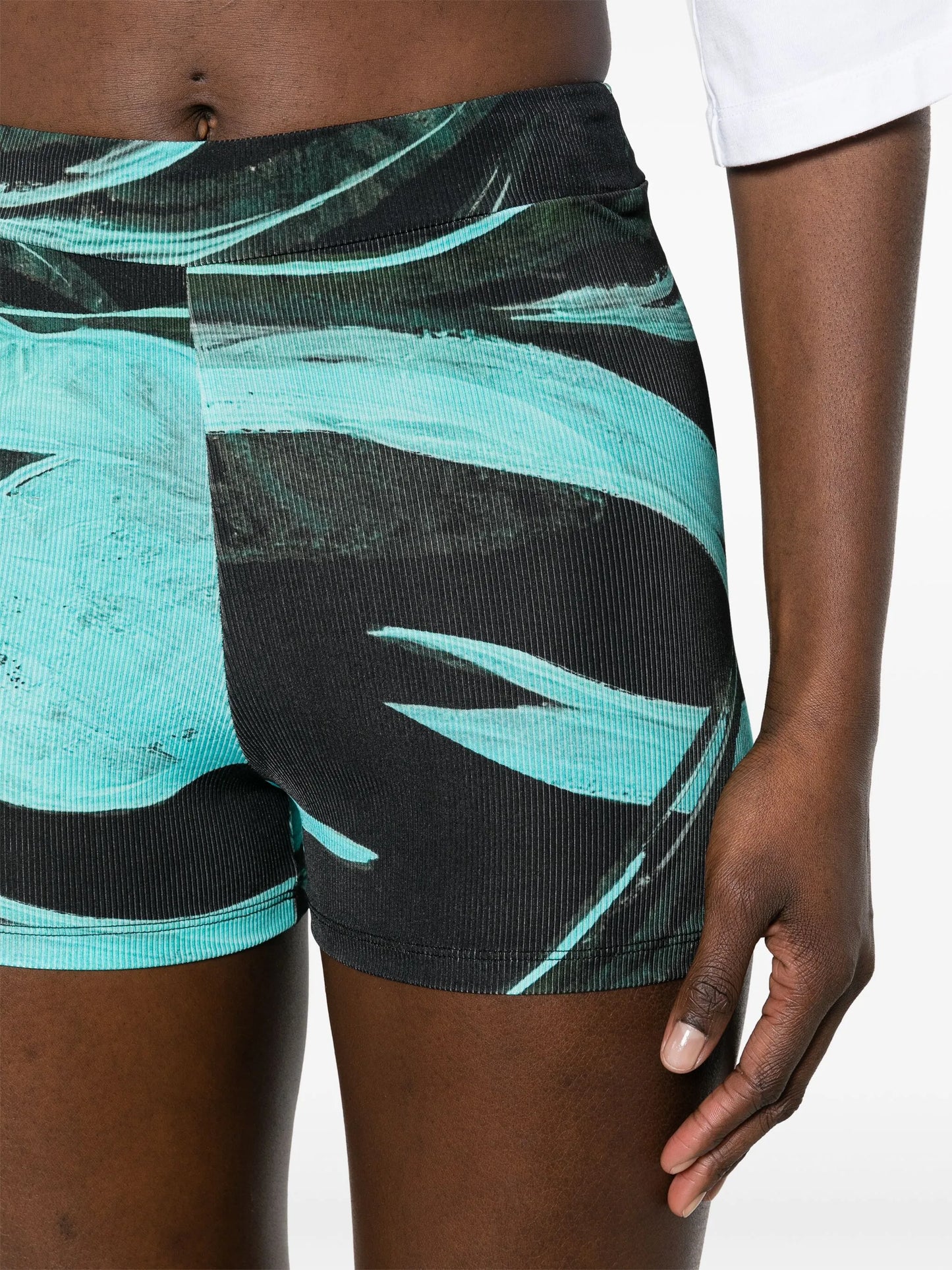 floral-print fine-ribbed mini shorts
