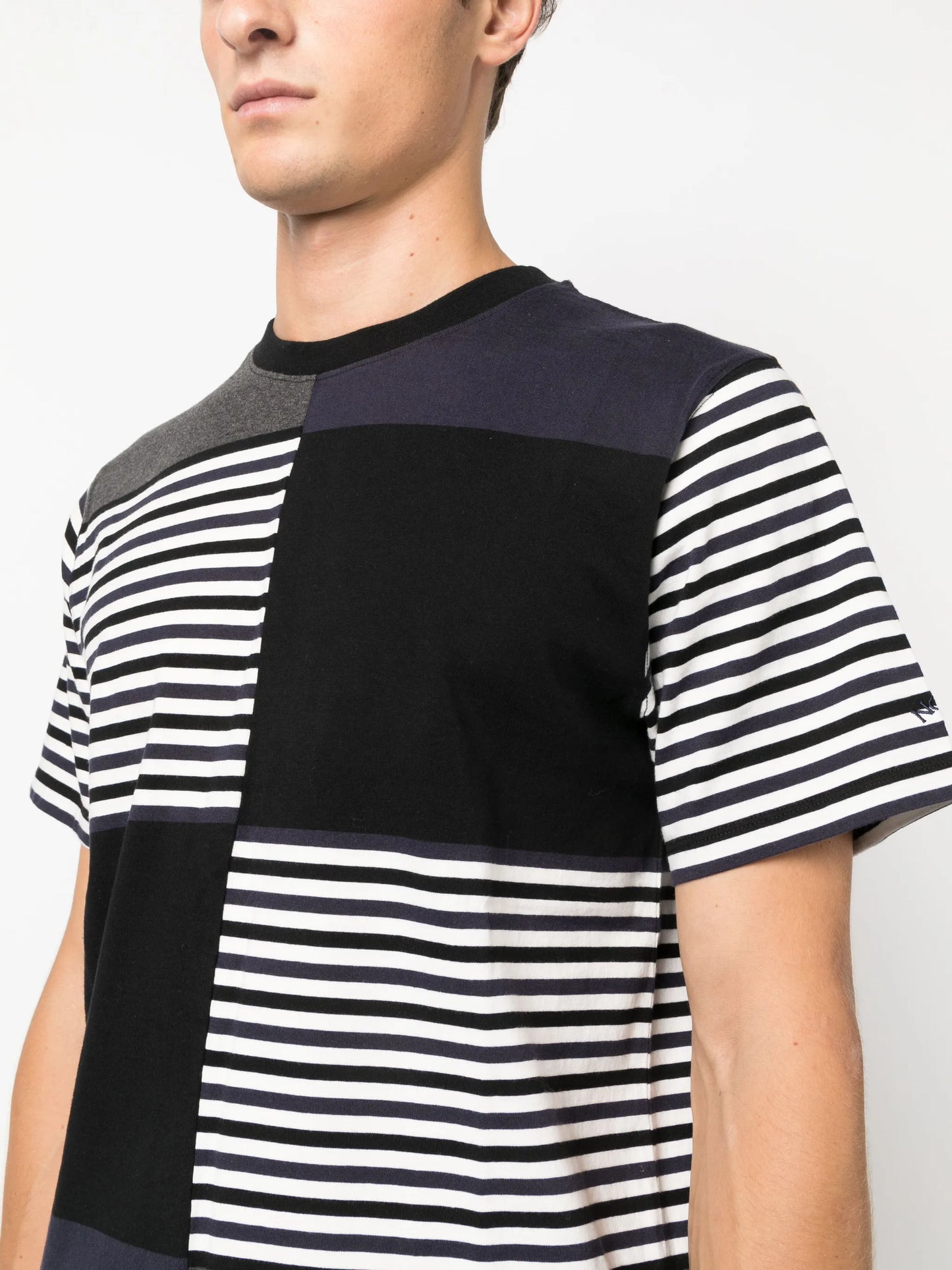 striped patchwork-design T-shirt