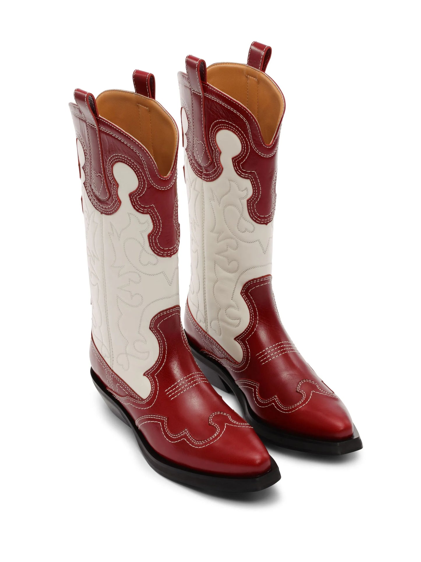stitched leather cowboy boots
