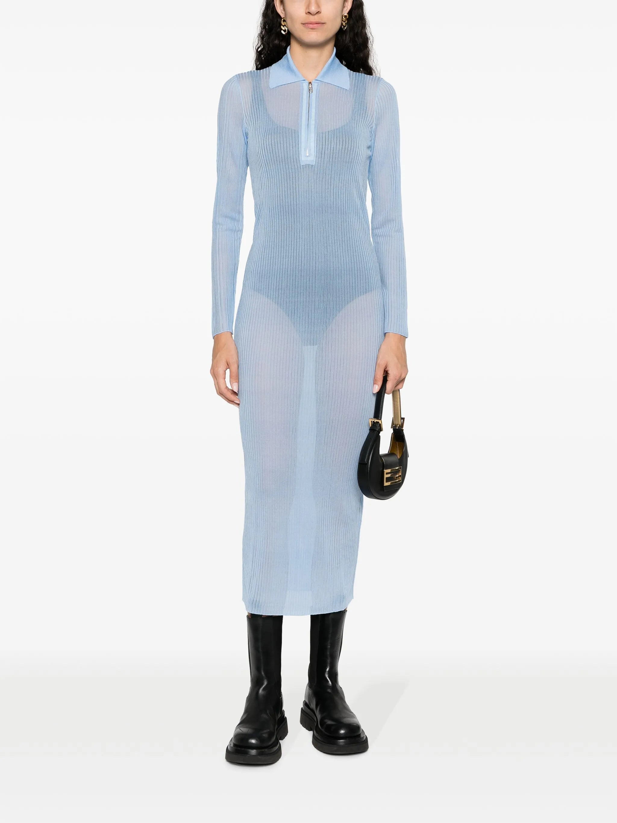 long-sleeve ribbed midi dress