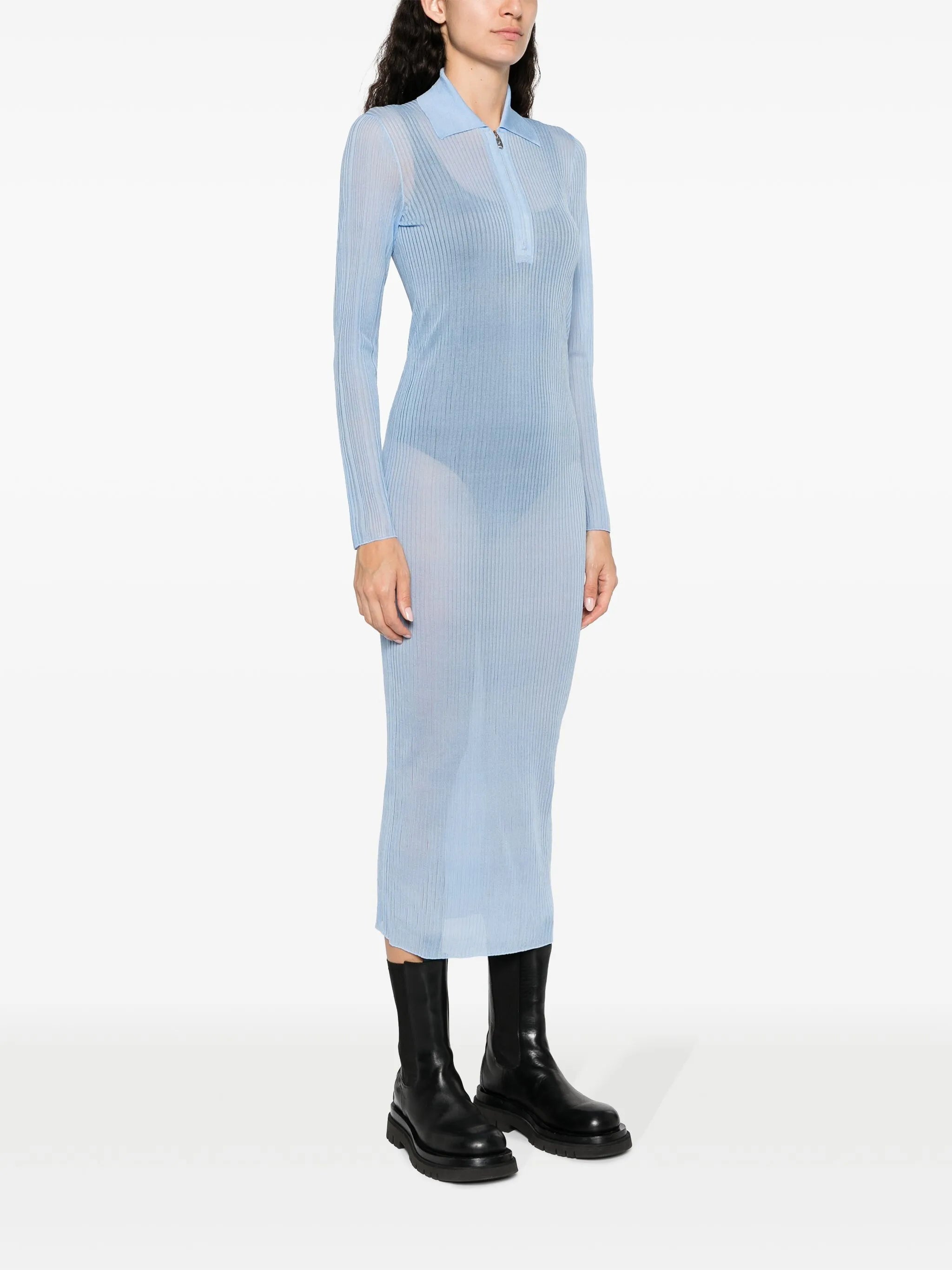 long-sleeve ribbed midi dress