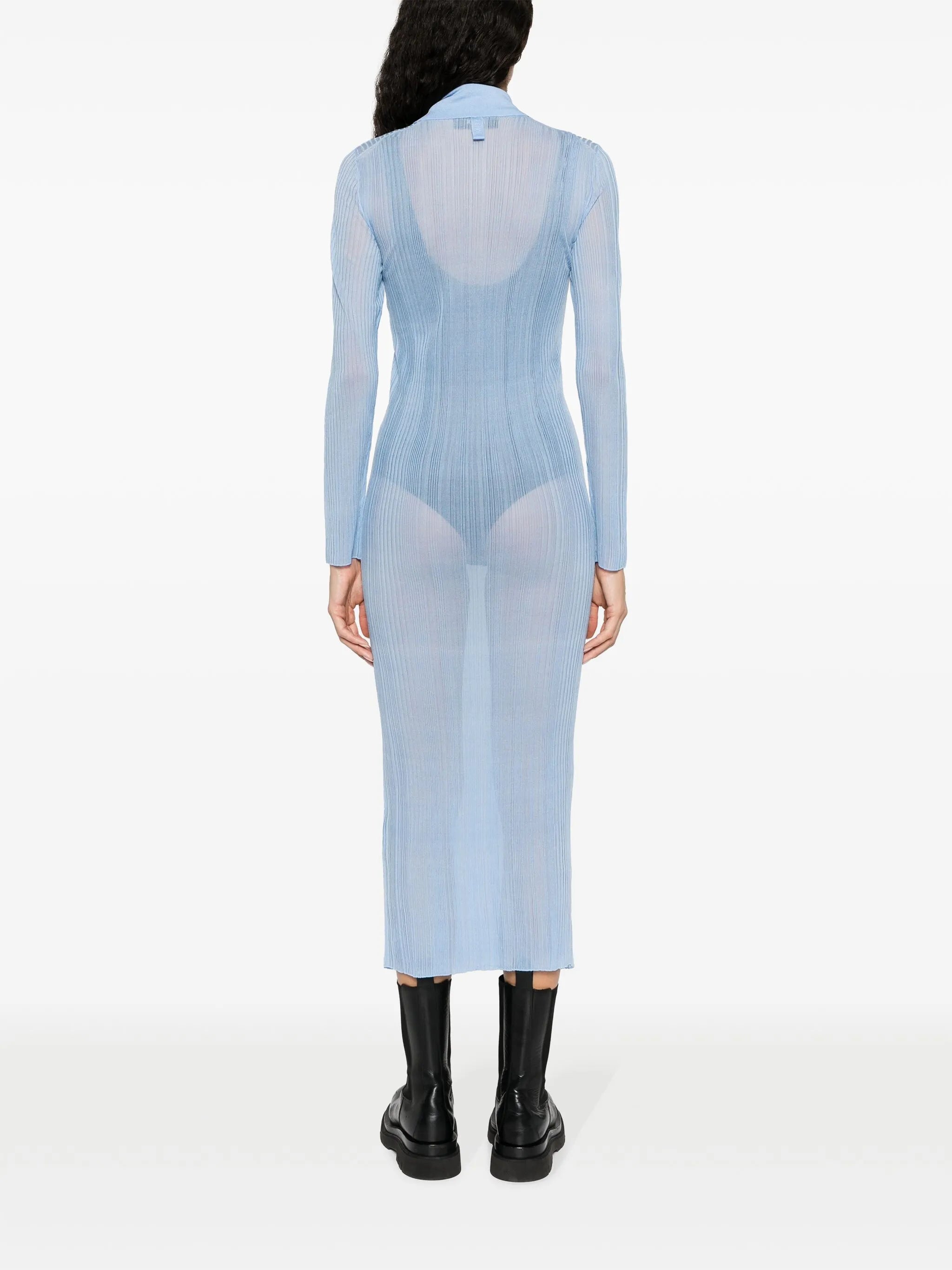 long-sleeve ribbed midi dress