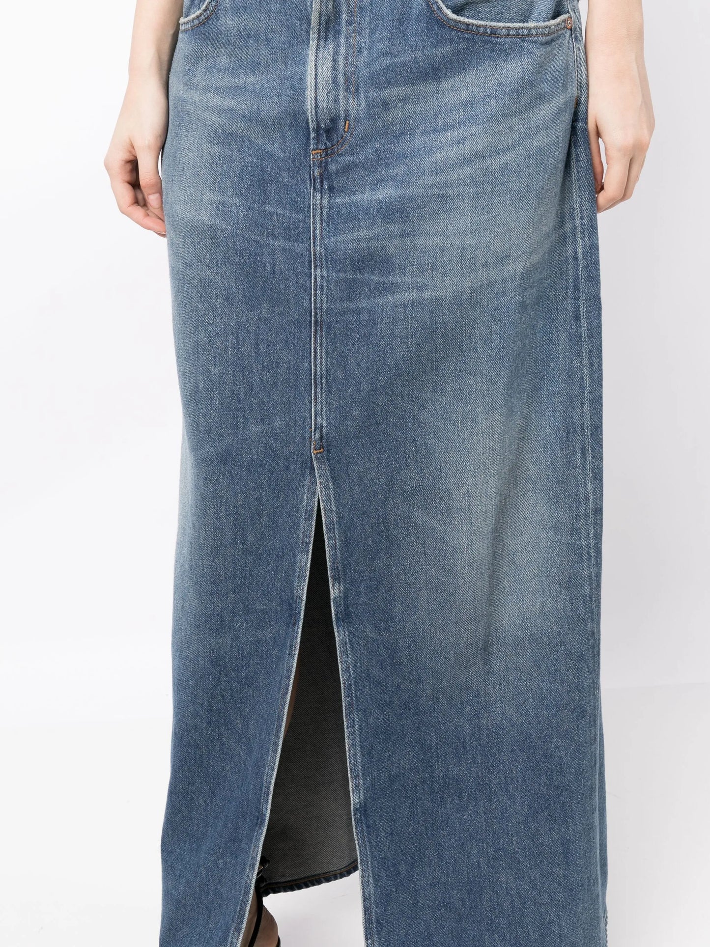 Leif mid-rise denim maxi skirt