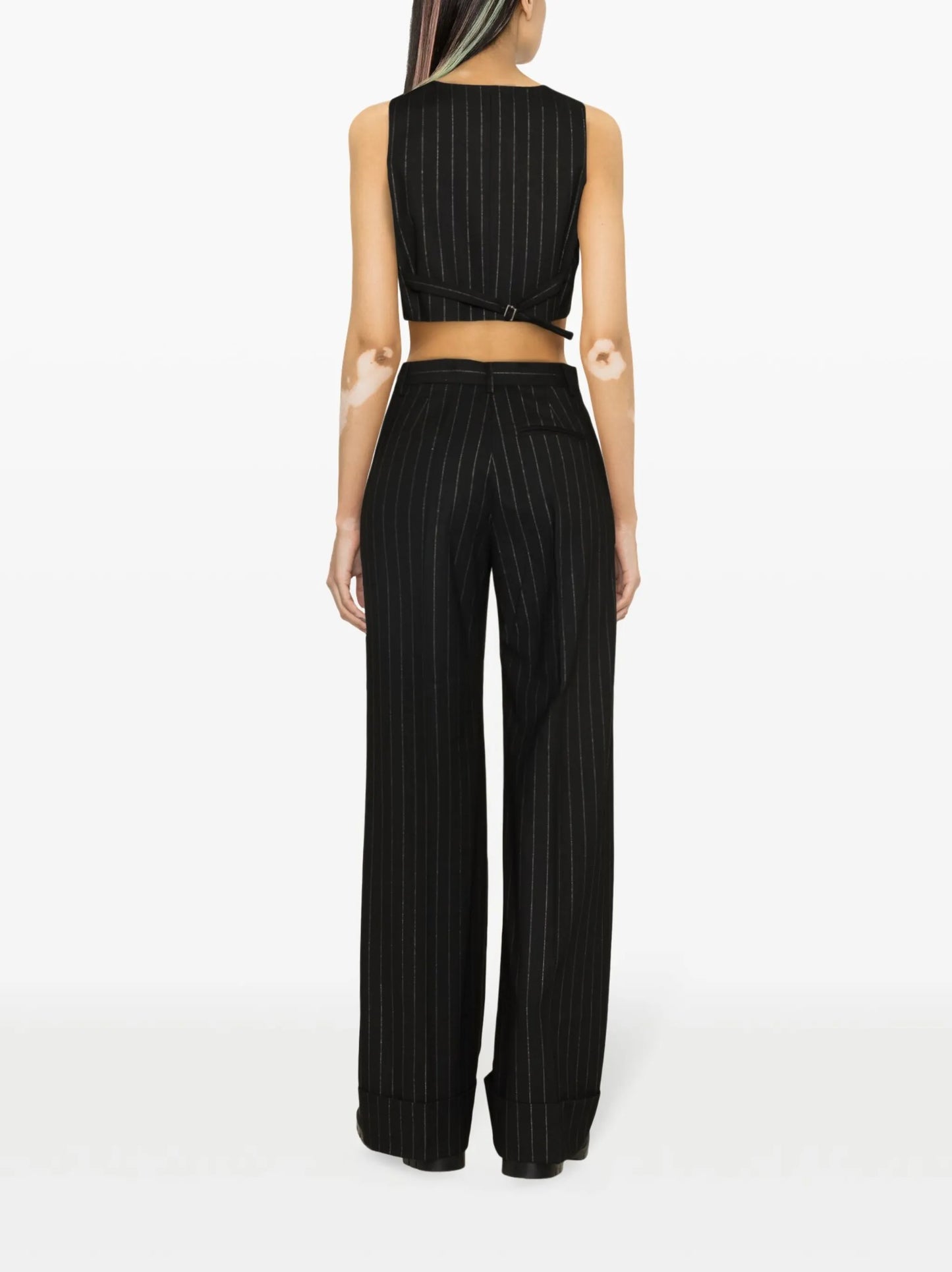 pinstripe wide-leg trousers