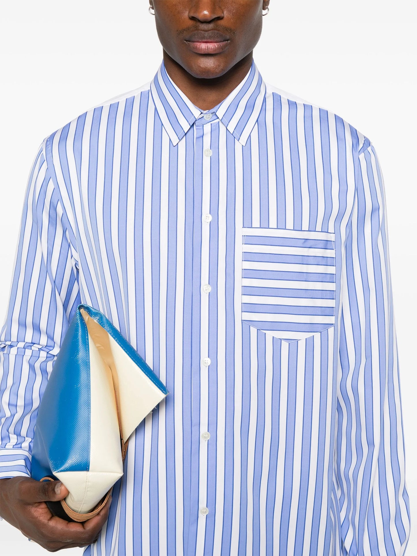 striped panelled cotton shirt